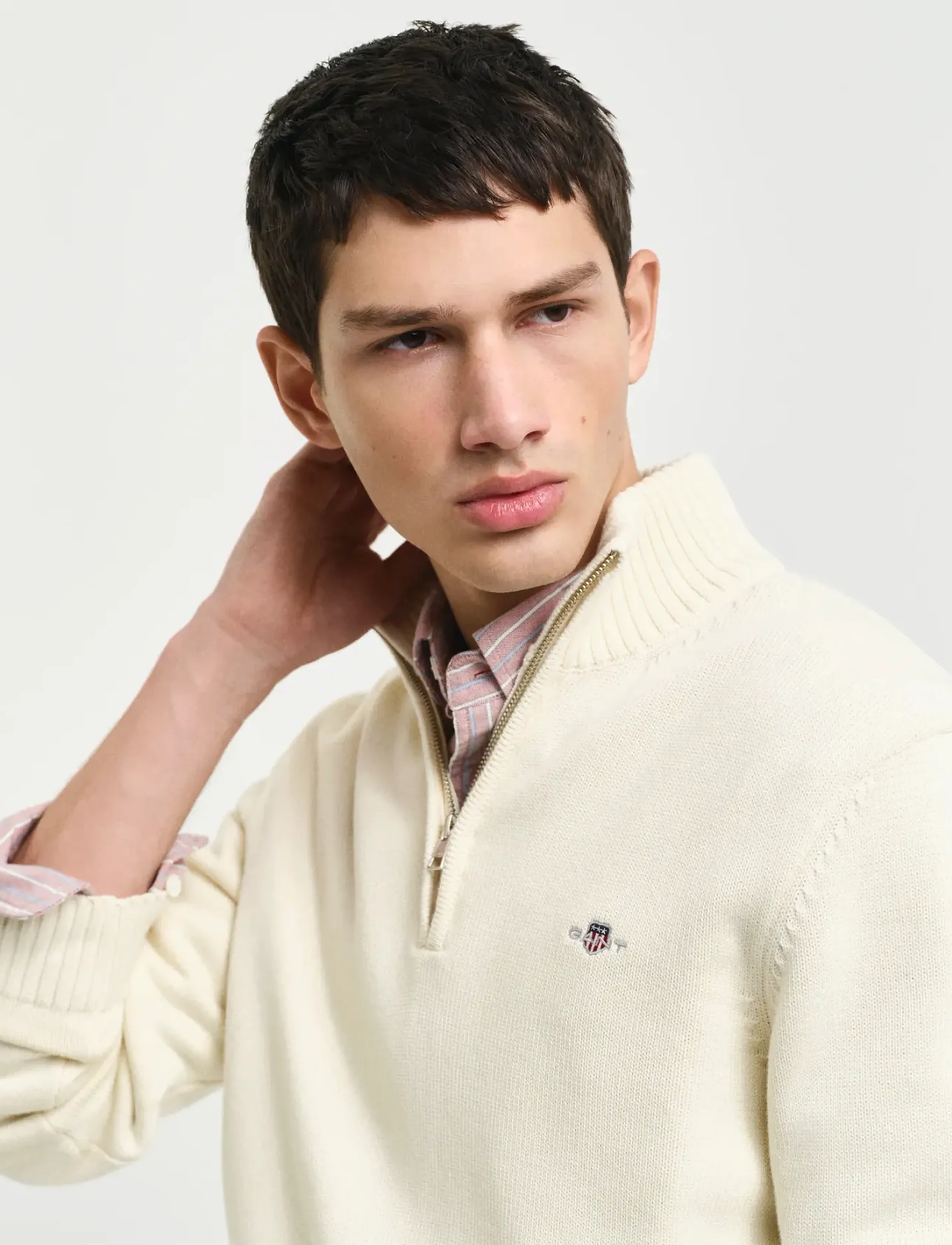 Gant - Cotton Knit Half-Zip Sweater - tõmblukk-kaelusega džemprid - cream - 5