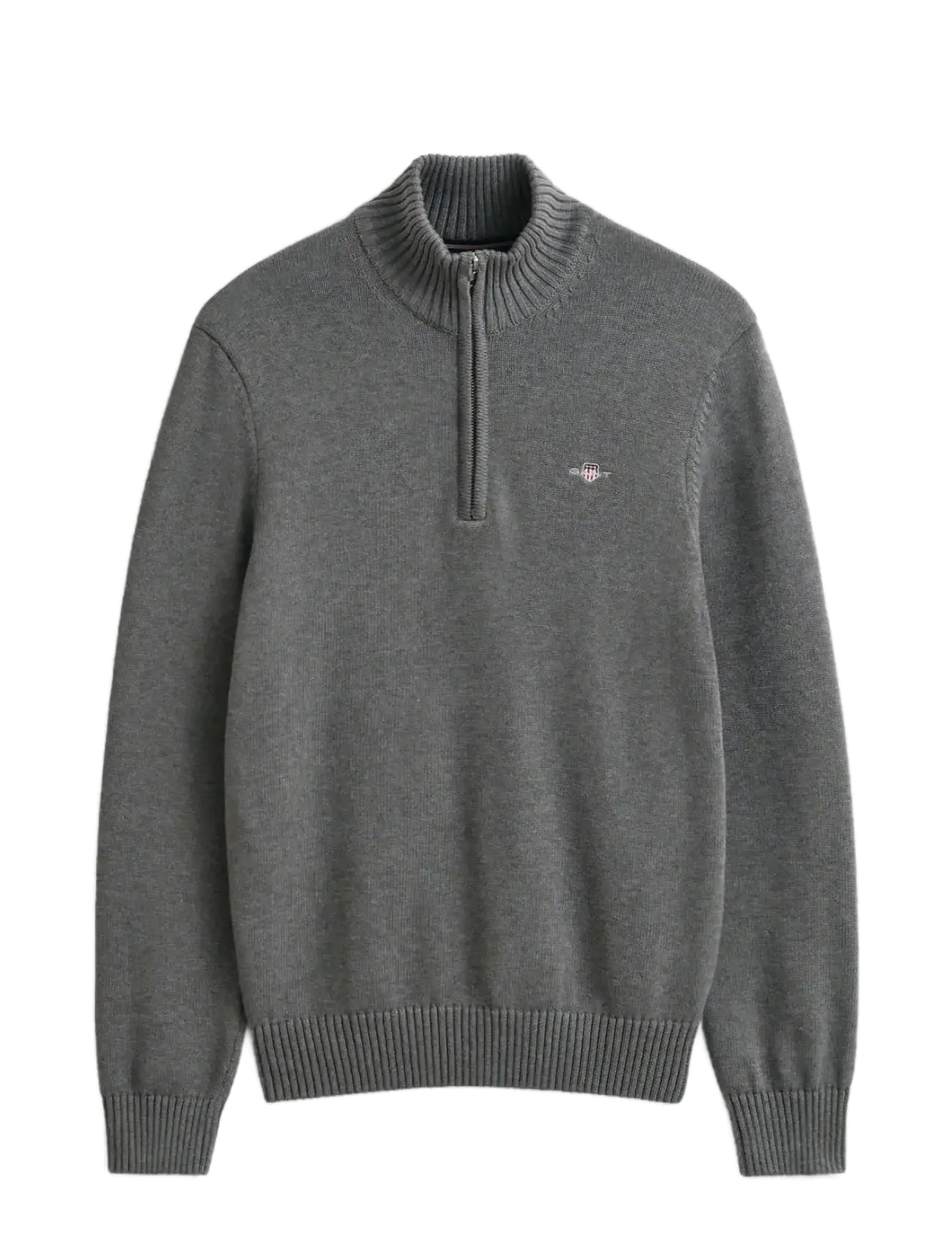Gant - Cotton Knit Half-Zip Sweater - džemperi ar daļēju rāvējslēdzēja aizdari - dark grey melange - 1