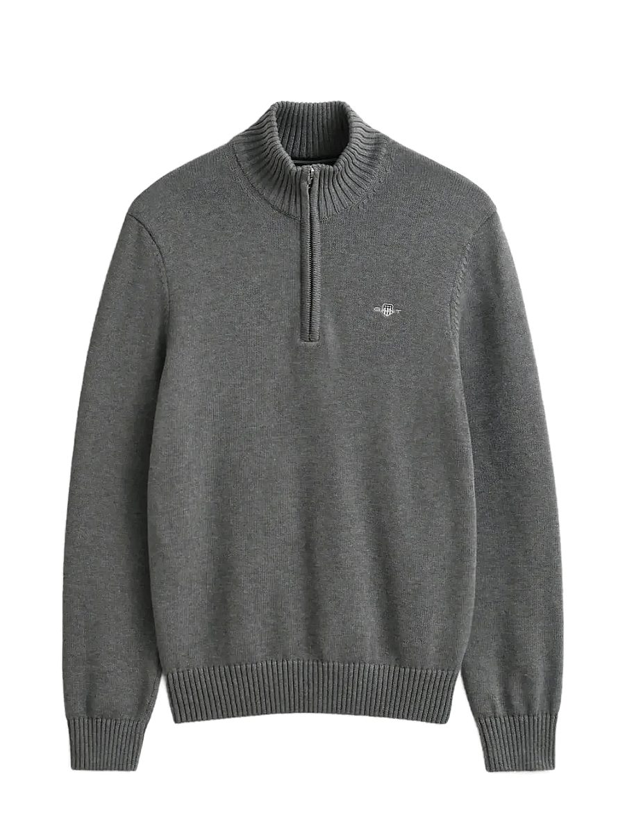 Gant - Cotton Knit Half-Zip Sweater - džemperi ar daļēju rāvējslēdzēja aizdari - dark grey melange - 1