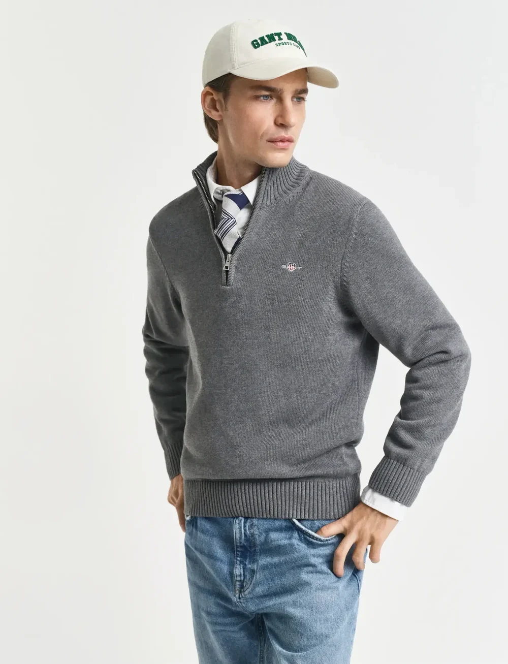 GANT - CASUAL COTTON HALF ZIP - half zip jumpers - dark grey melange - 0