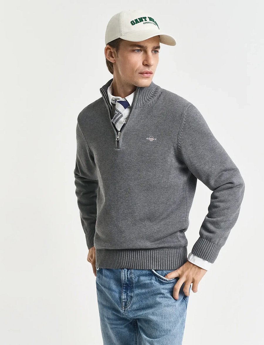 Gant - Cotton Knit Half-Zip Sweater - džemperi ar daļēju rāvējslēdzēja aizdari - dark grey melange - 0