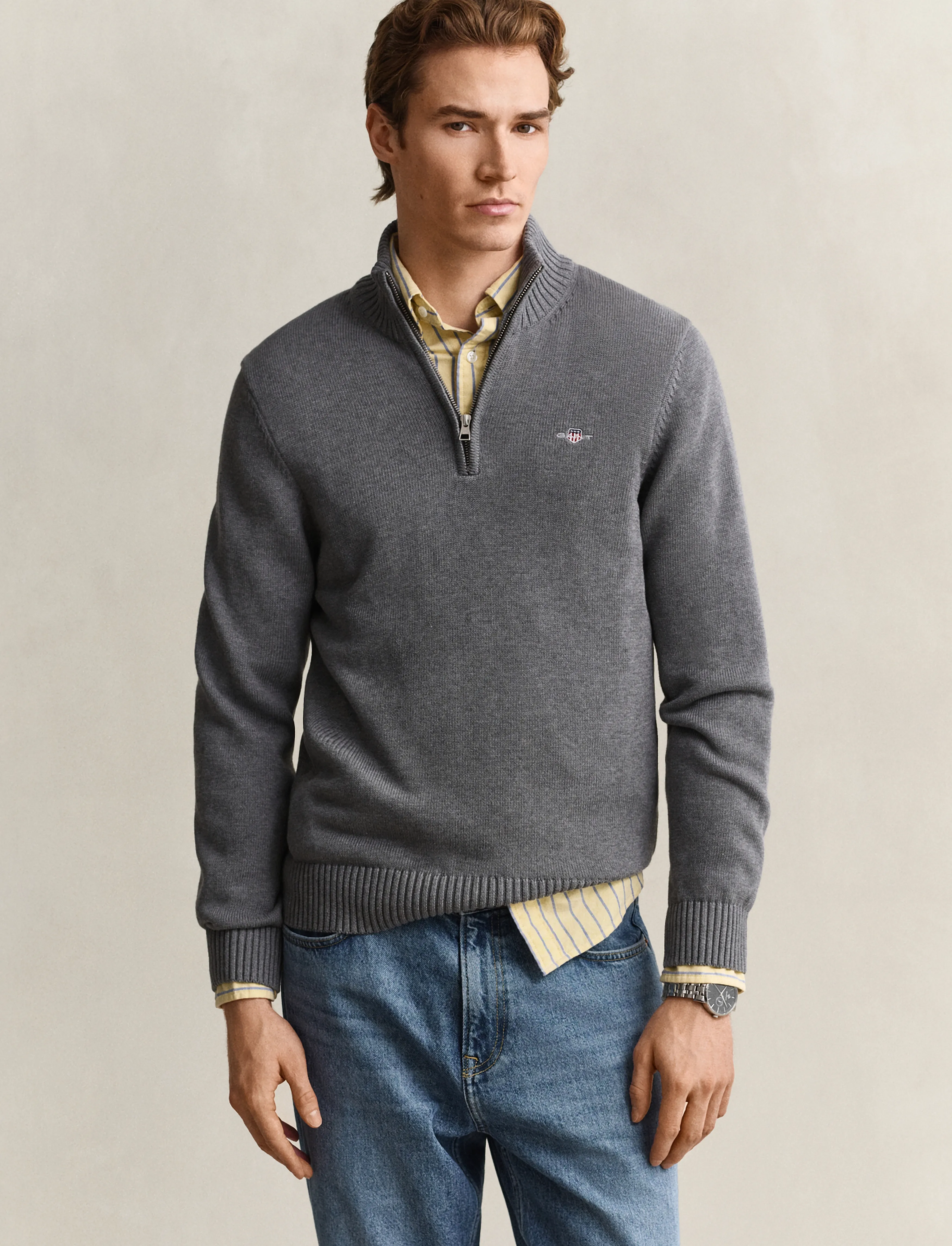 Gant - CASUAL COTTON HALFZIP - pullover mit halbem reißverschluss - dark grey melange - 0