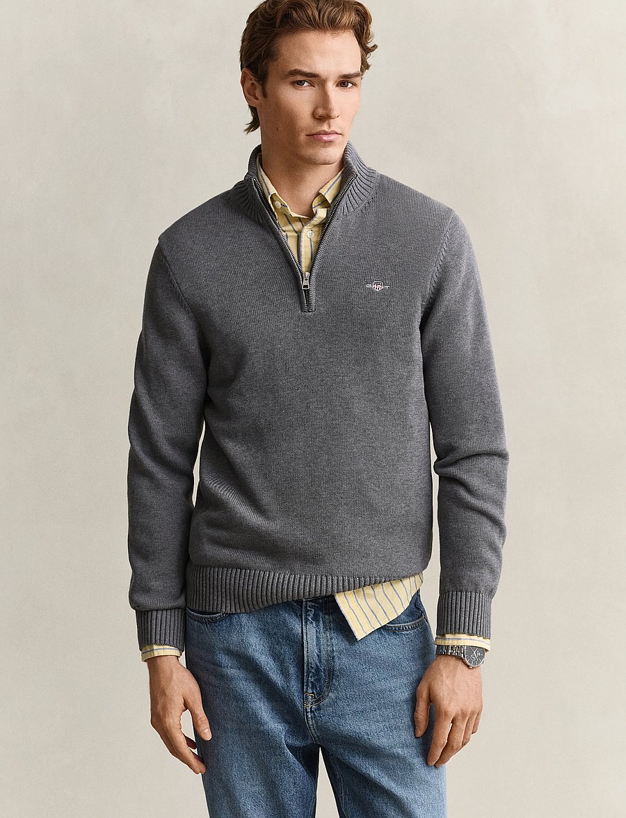 Gant - CASUAL COTTON HALFZIP - pullover mit halbem reißverschluss - dark grey melange - 0
