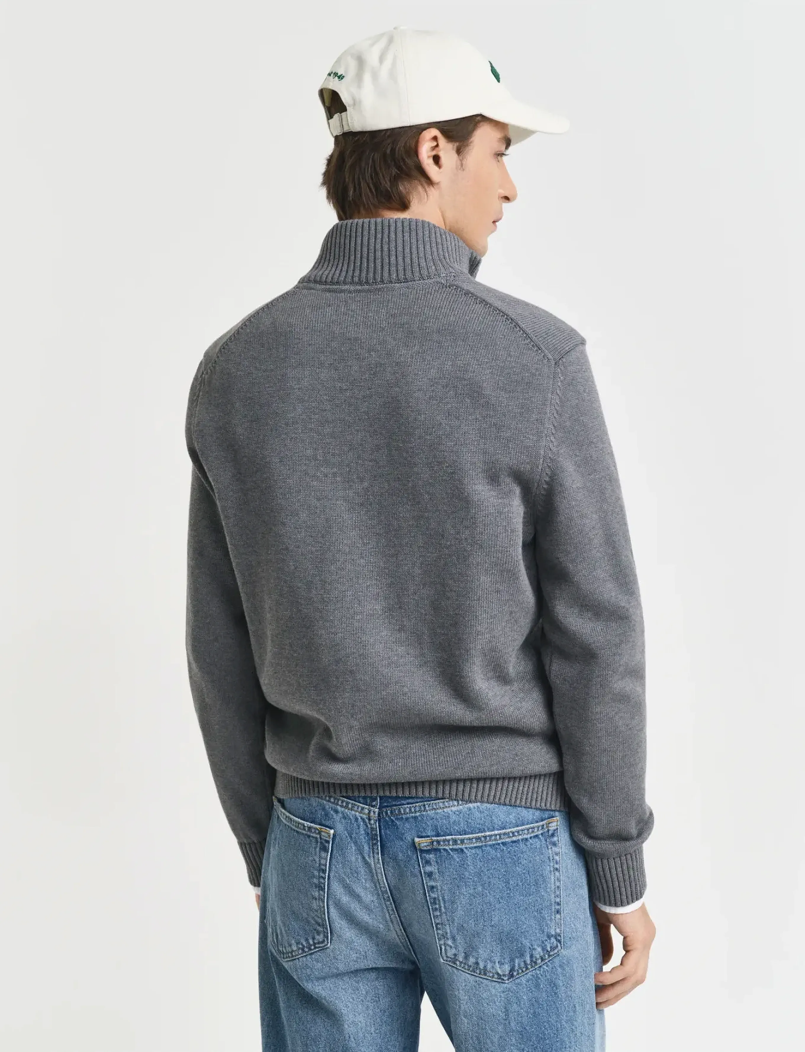 Gant - Cotton Knit Half-Zip Sweater - džemperi ar daļēju rāvējslēdzēja aizdari - dark grey melange - 2