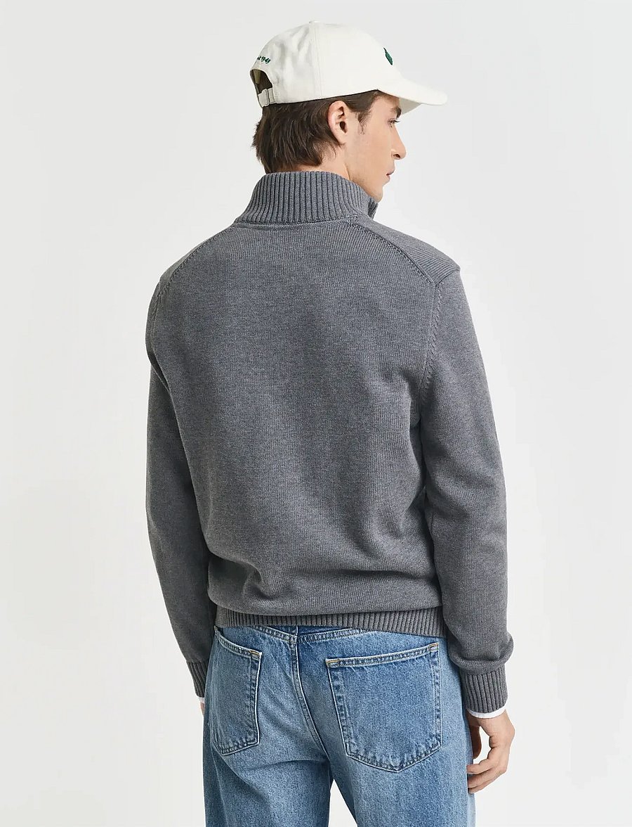 Gant - Cotton Knit Half-Zip Sweater - džemperi ar daļēju rāvējslēdzēja aizdari - dark grey melange - 2
