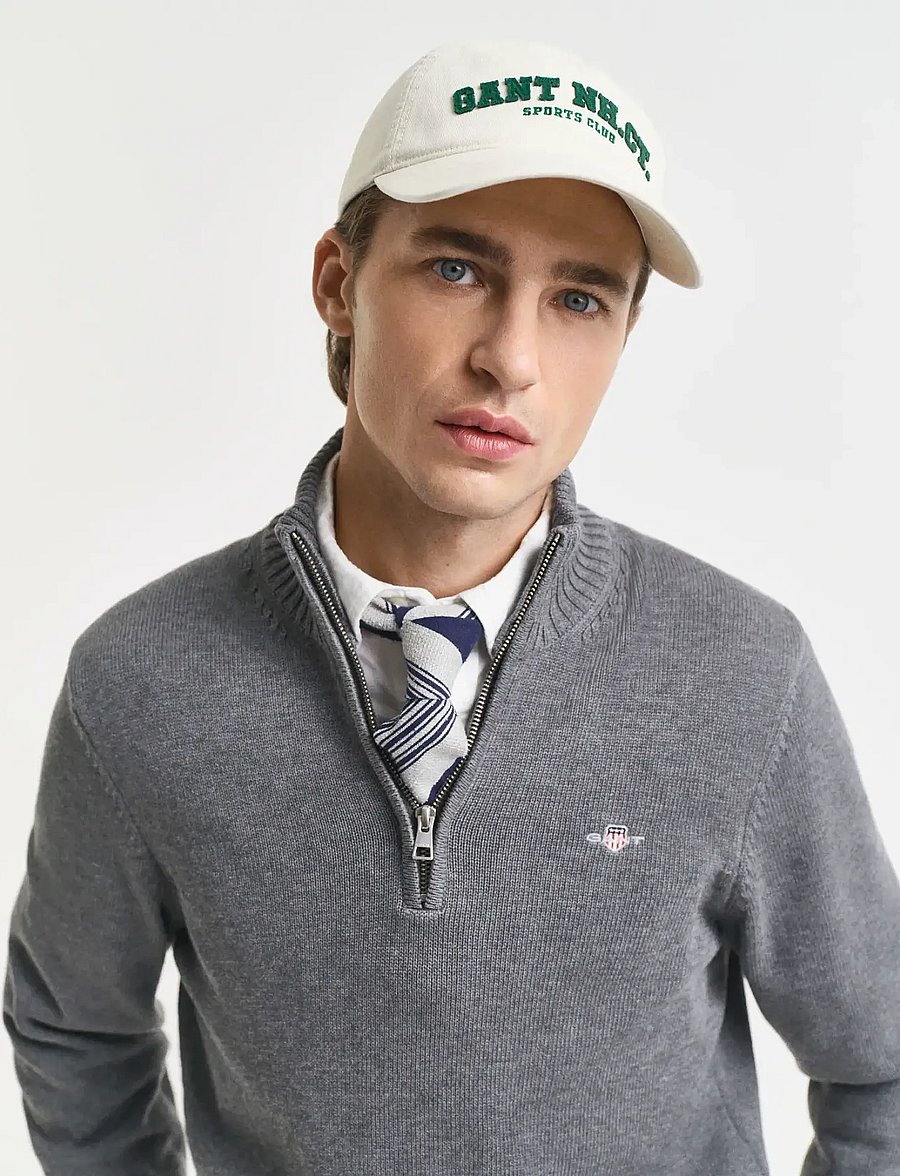 Gant - Cotton Knit Half-Zip Sweater - džemperi ar daļēju rāvējslēdzēja aizdari - dark grey melange - 3