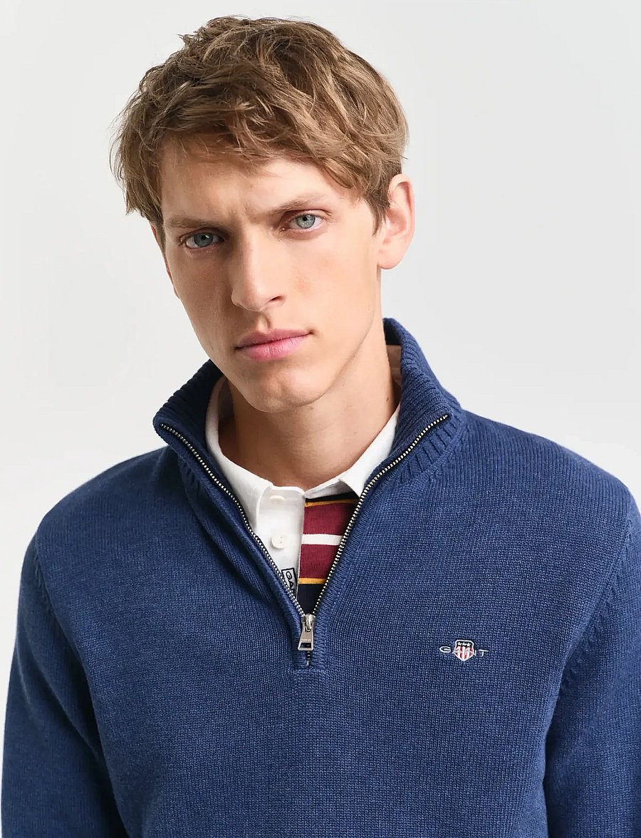 Gant - Cotton Knit Half-Zip Sweater - pullover mit halbem reißverschluss - dark jeansblue melange - 4
