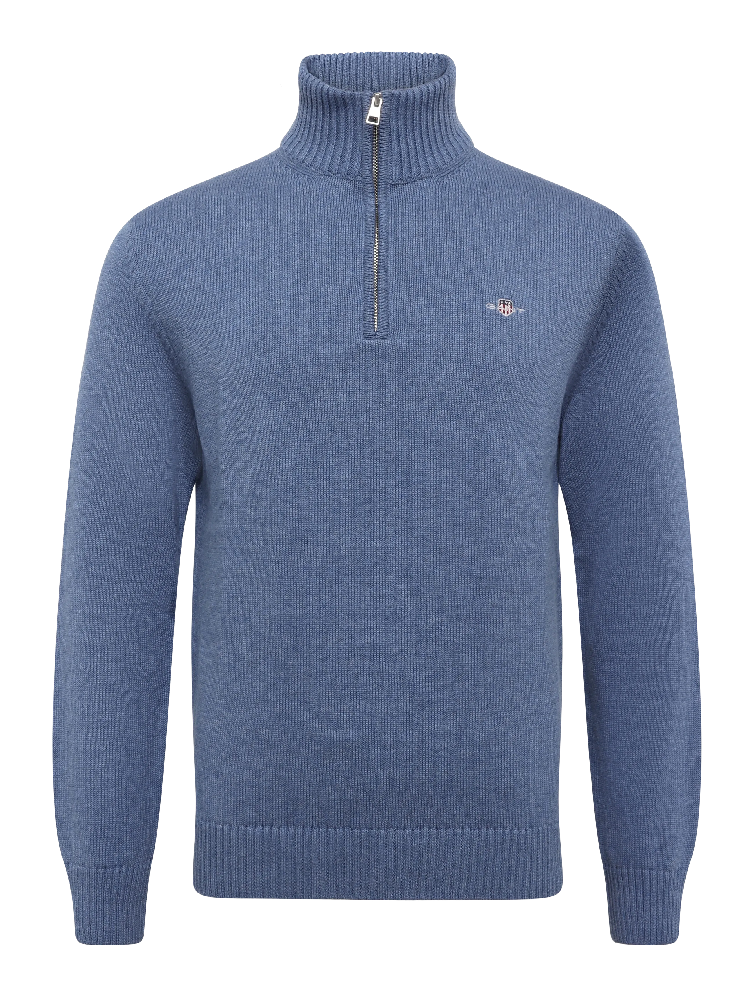 Gant Cotton Knit Half-Zip Sweater - Pullover mit halbem Reißverschluss - DENIM BLUE MELANGE / blue