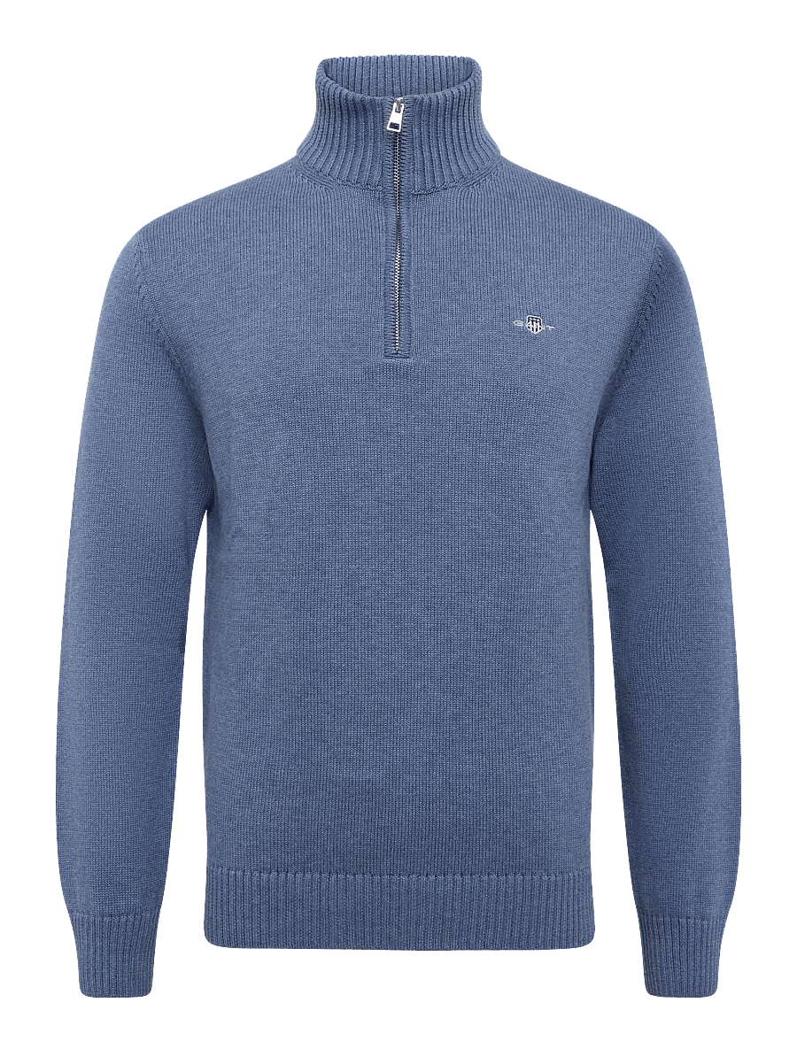 Gant - Cotton Knit Half-Zip Sweater - pullover mit halbem reißverschluss - denim blue melange - 0