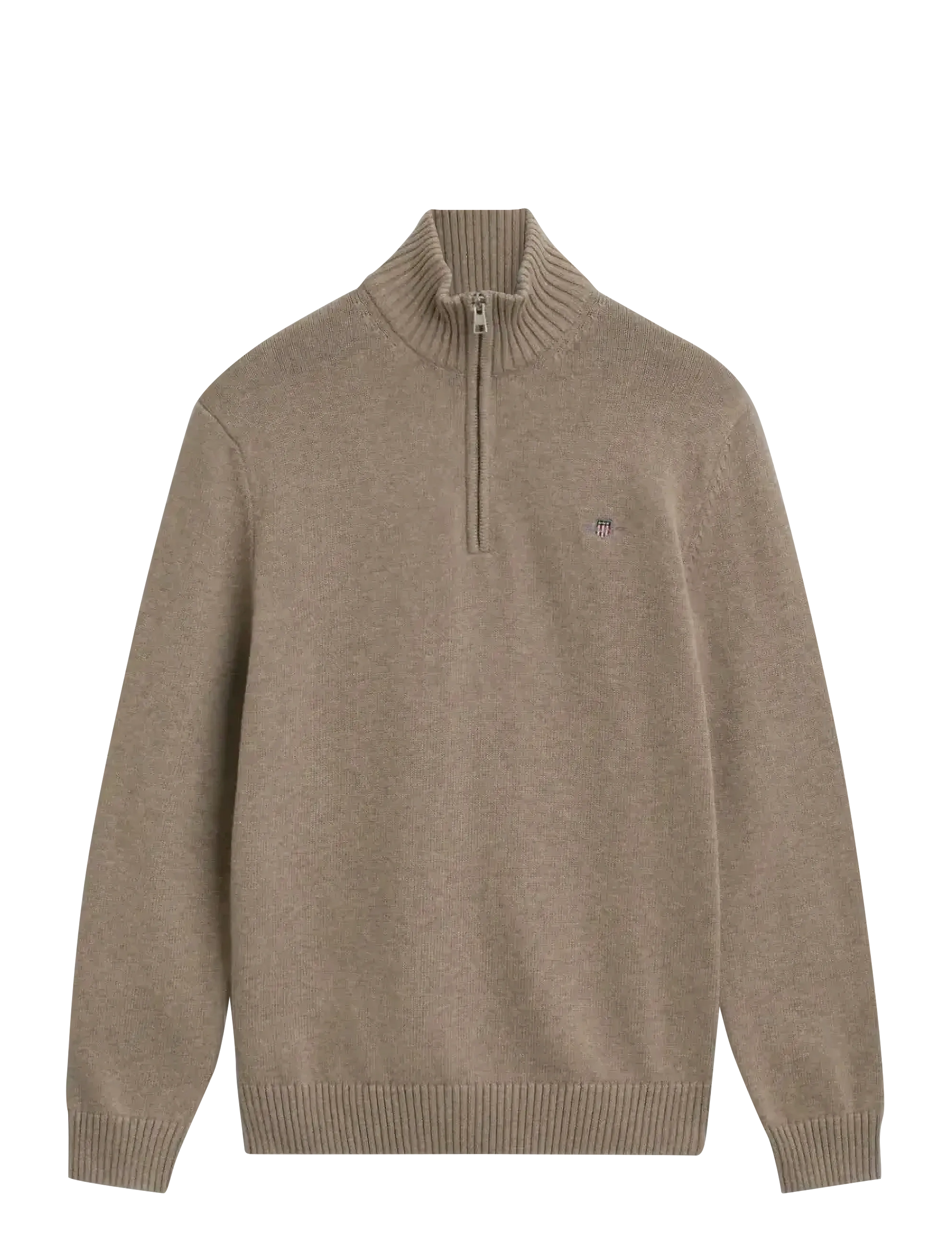 Gant Cotton Knit Half-Zip Sweater - Strickmode - DK. SAND MELANGE / cream