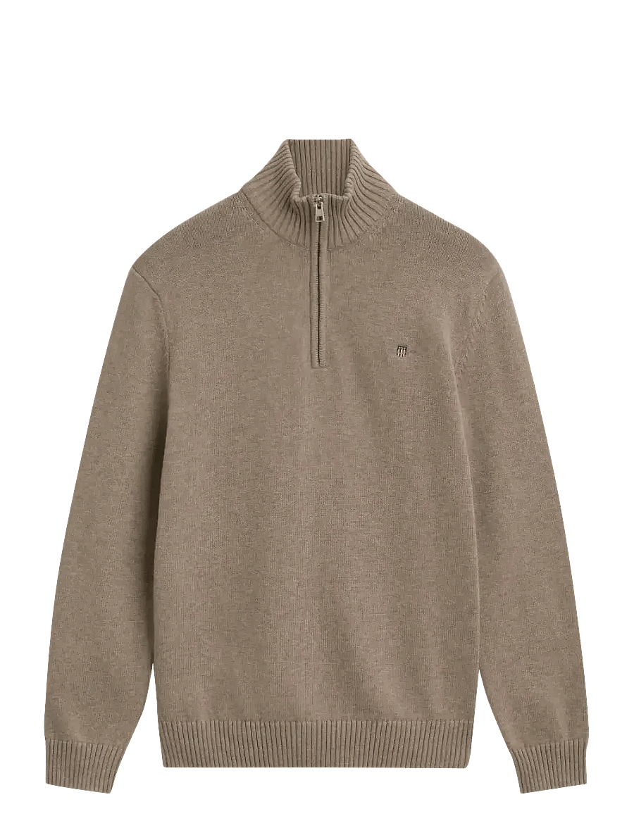 Gant - Cotton Knit Half-Zip Sweater - tõmblukk-kaelusega džemprid - dk. sand melange - 1