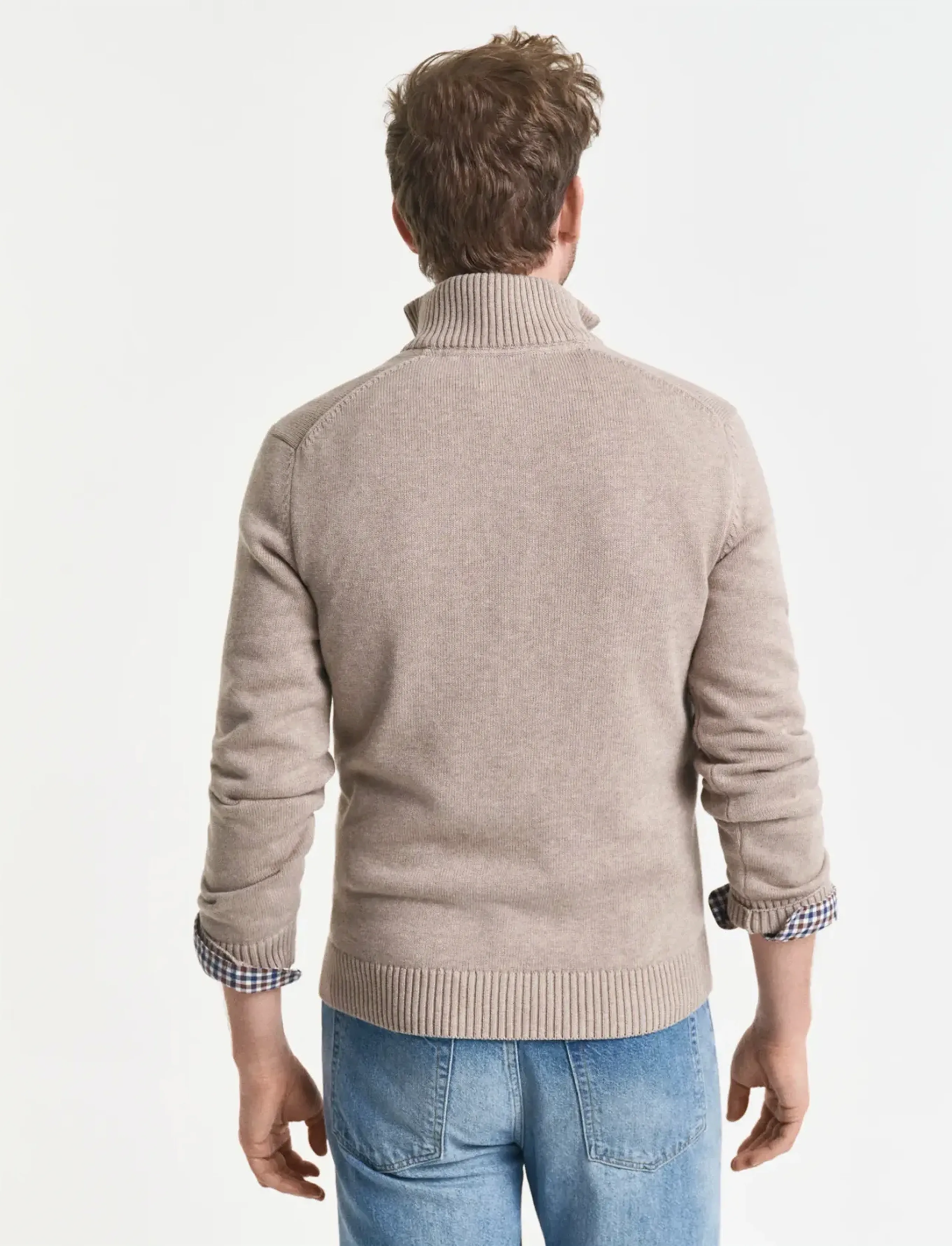Gant - Cotton Knit Half-Zip Sweater - half zip jumpers - dk. sand melange - 2