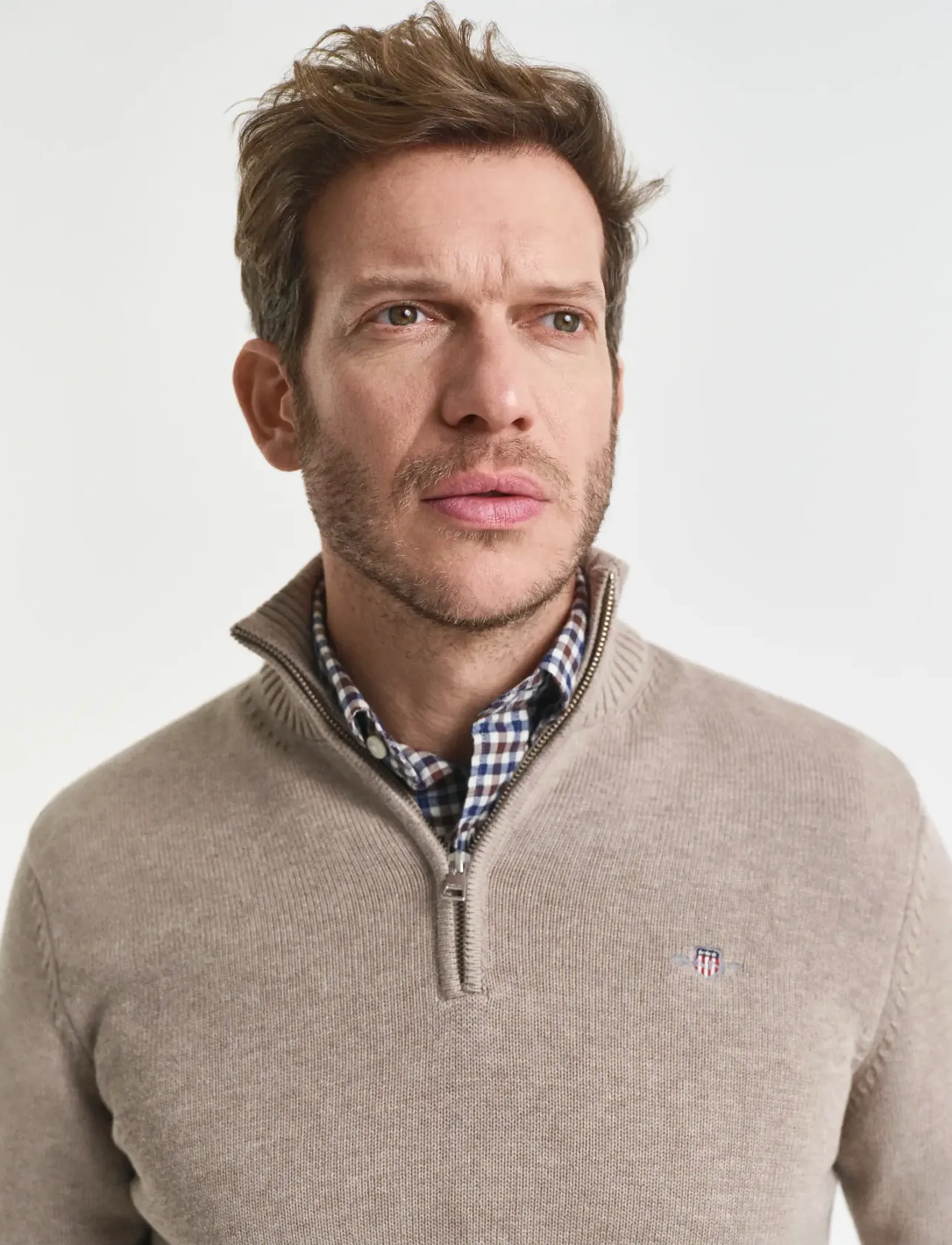 Gant - Cotton Knit Half-Zip Sweater - half zip jumpers - dk. sand melange - 3