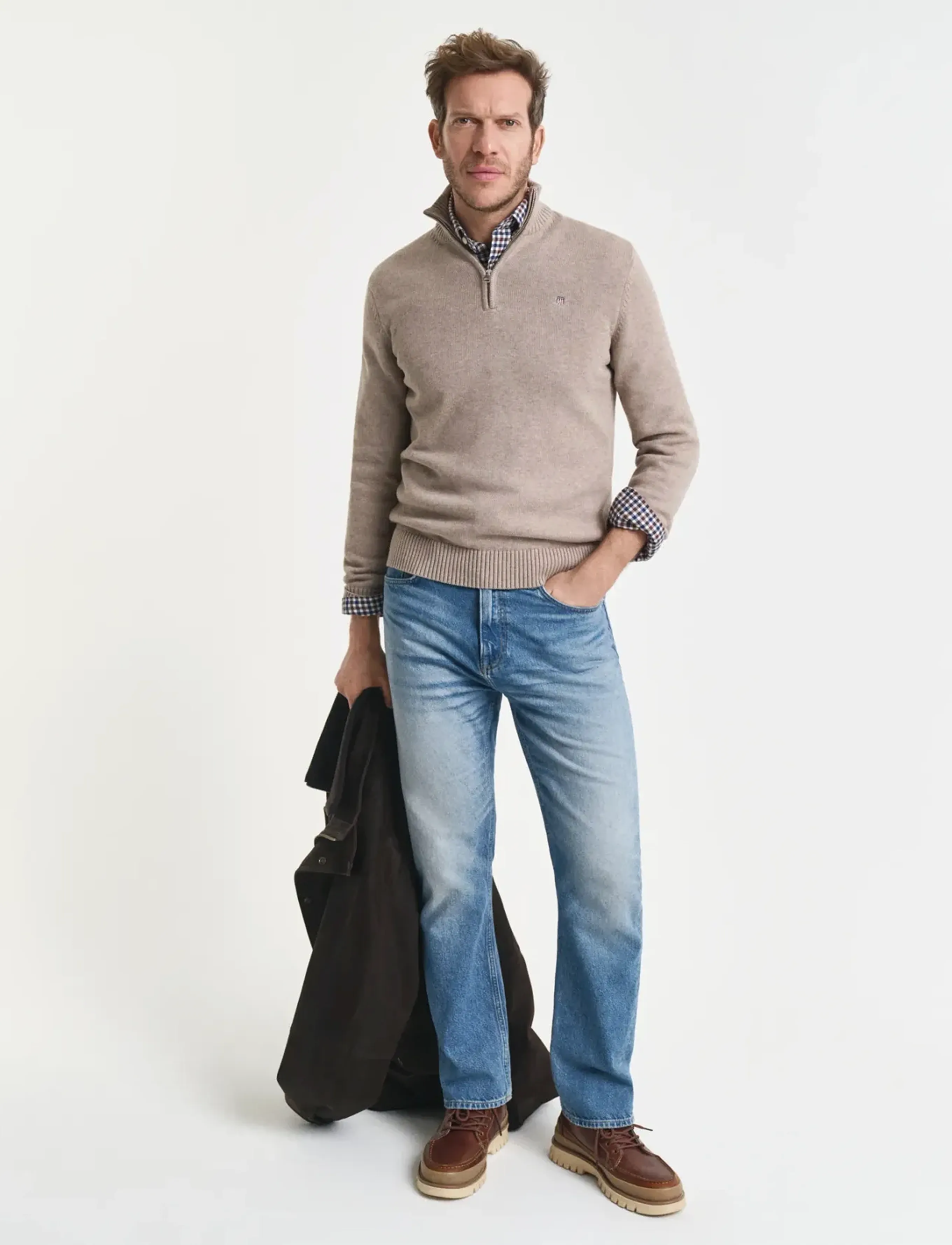 Gant - Cotton Knit Half-Zip Sweater - half zip jumpers - dk. sand melange - 4