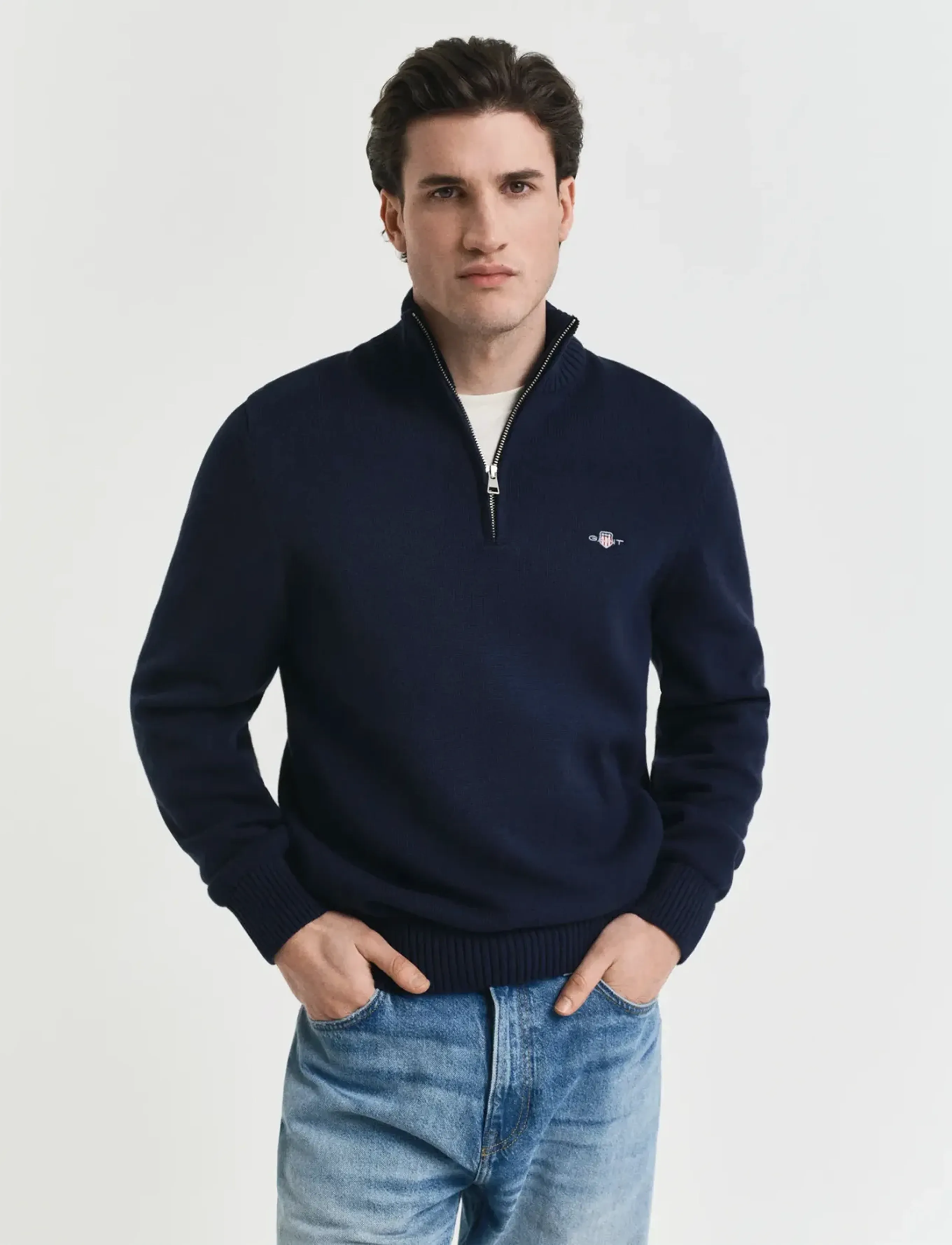 Gant - Cotton Knit Half-Zip Sweater - truien met halve rits - evening blue - 0
