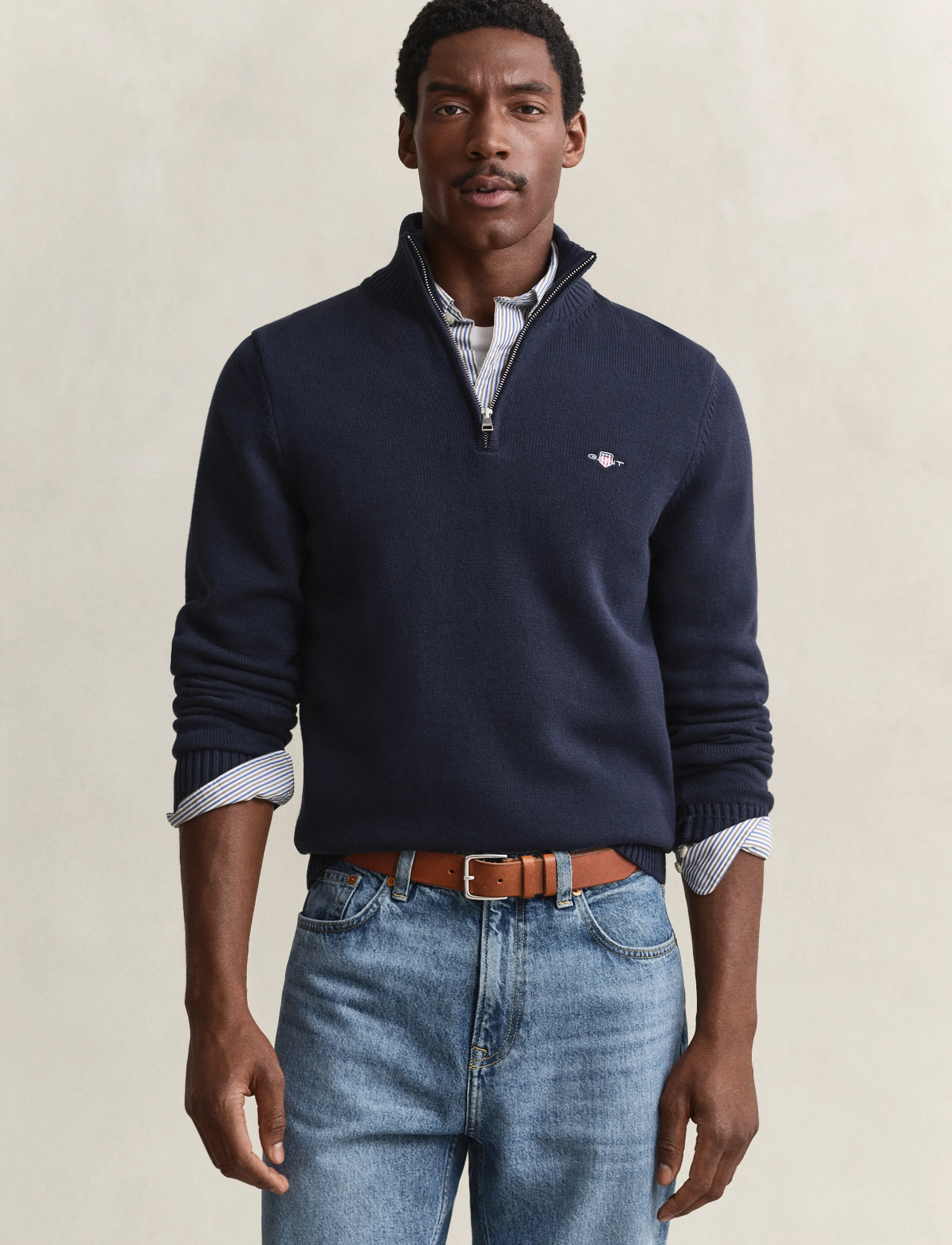 Gant - CASUAL COTTON HALFZIP - pullover mit halbem reißverschluss - evening blue - 0