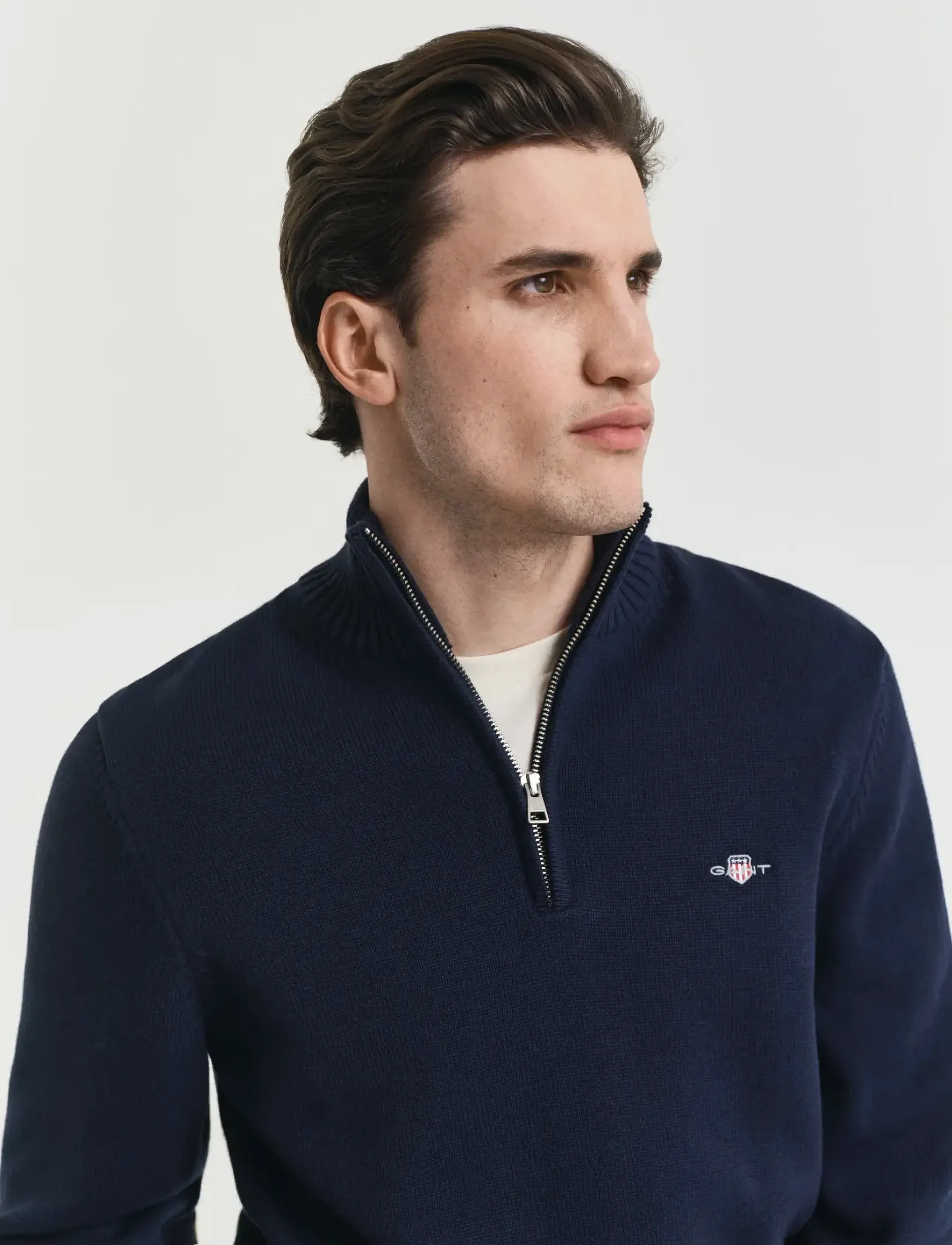 Gant - Cotton Knit Half-Zip Sweater - truien met halve rits - evening blue - 4