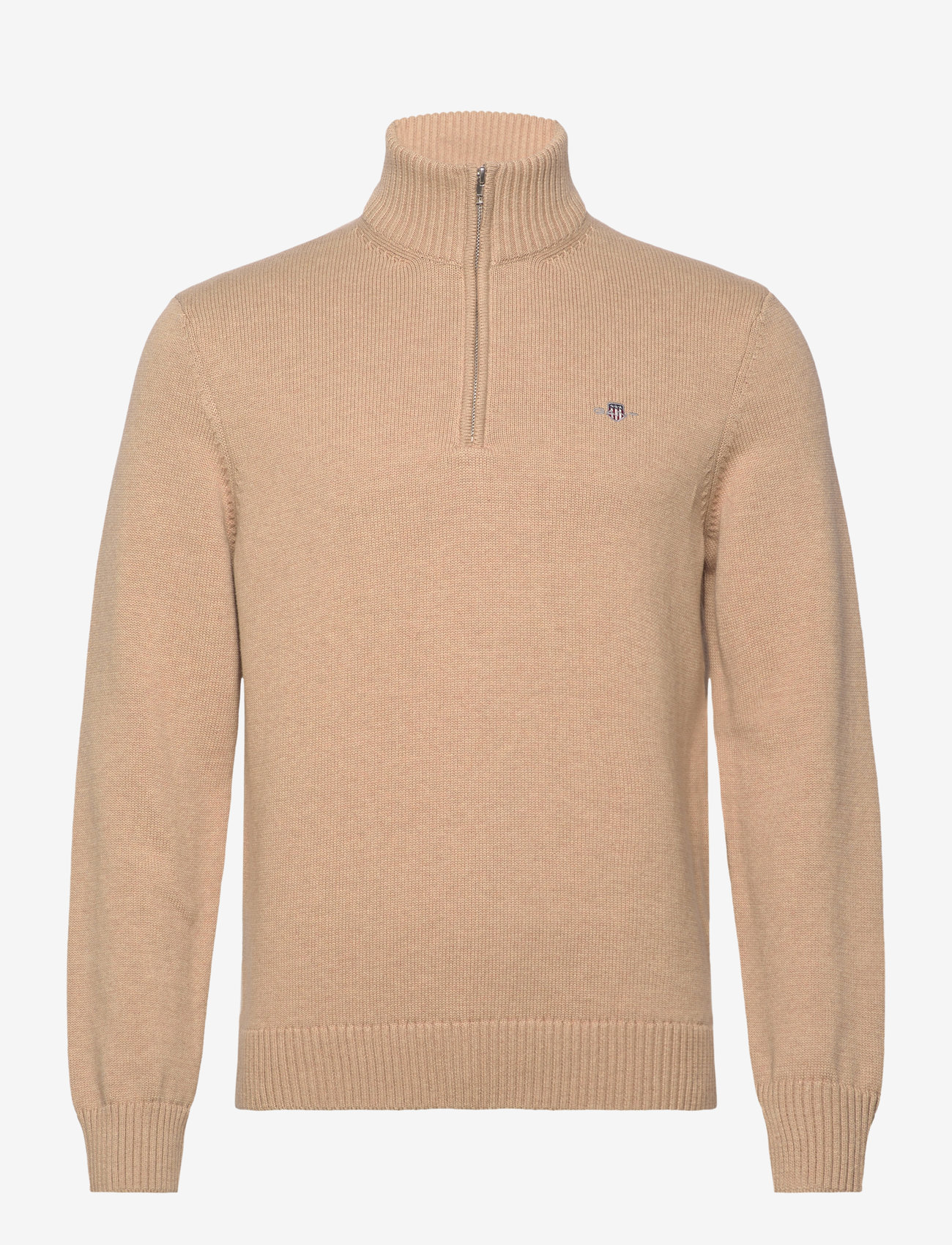 Gant - Cotton Knit Half-Zip Sweater - pullover mit halbem reißverschluss - khaki melange - 1