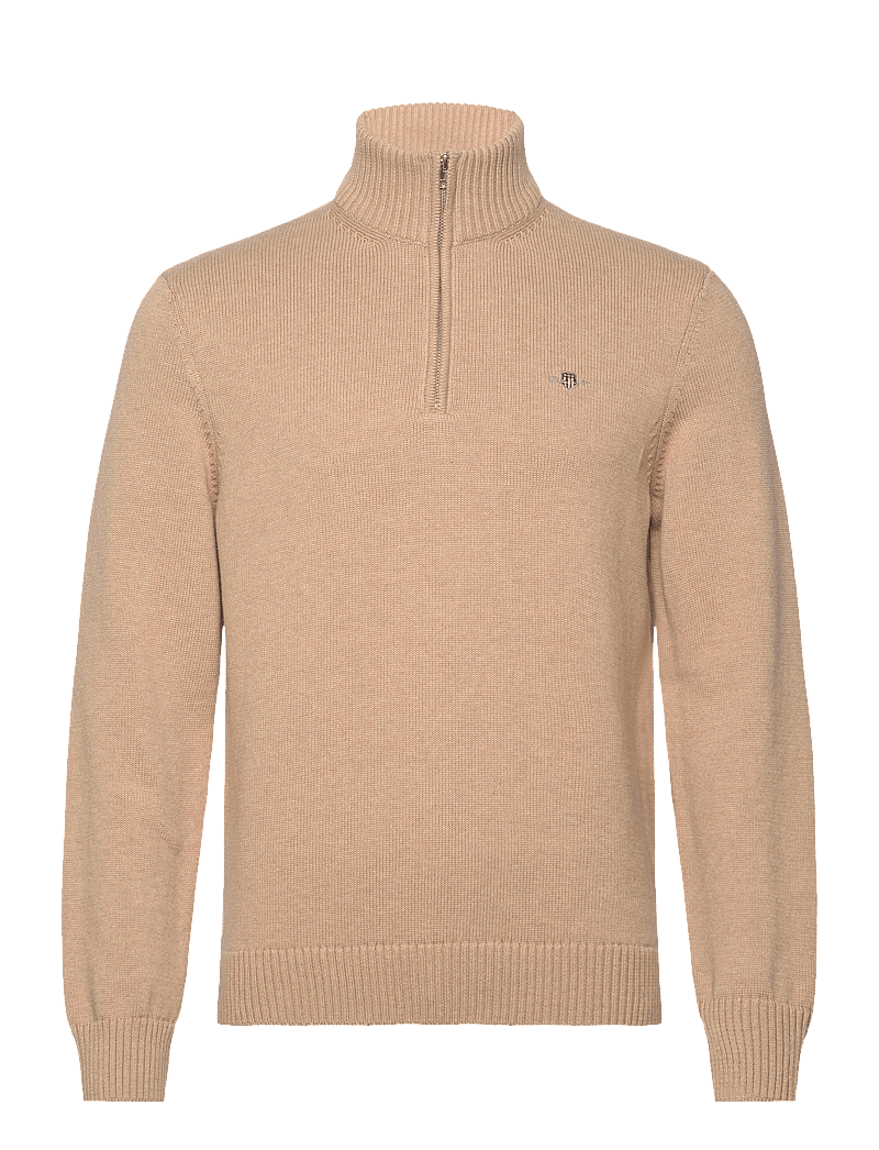 Gant - Cotton Knit Half-Zip Sweater - pullover mit halbem reißverschluss - khaki melange - 1