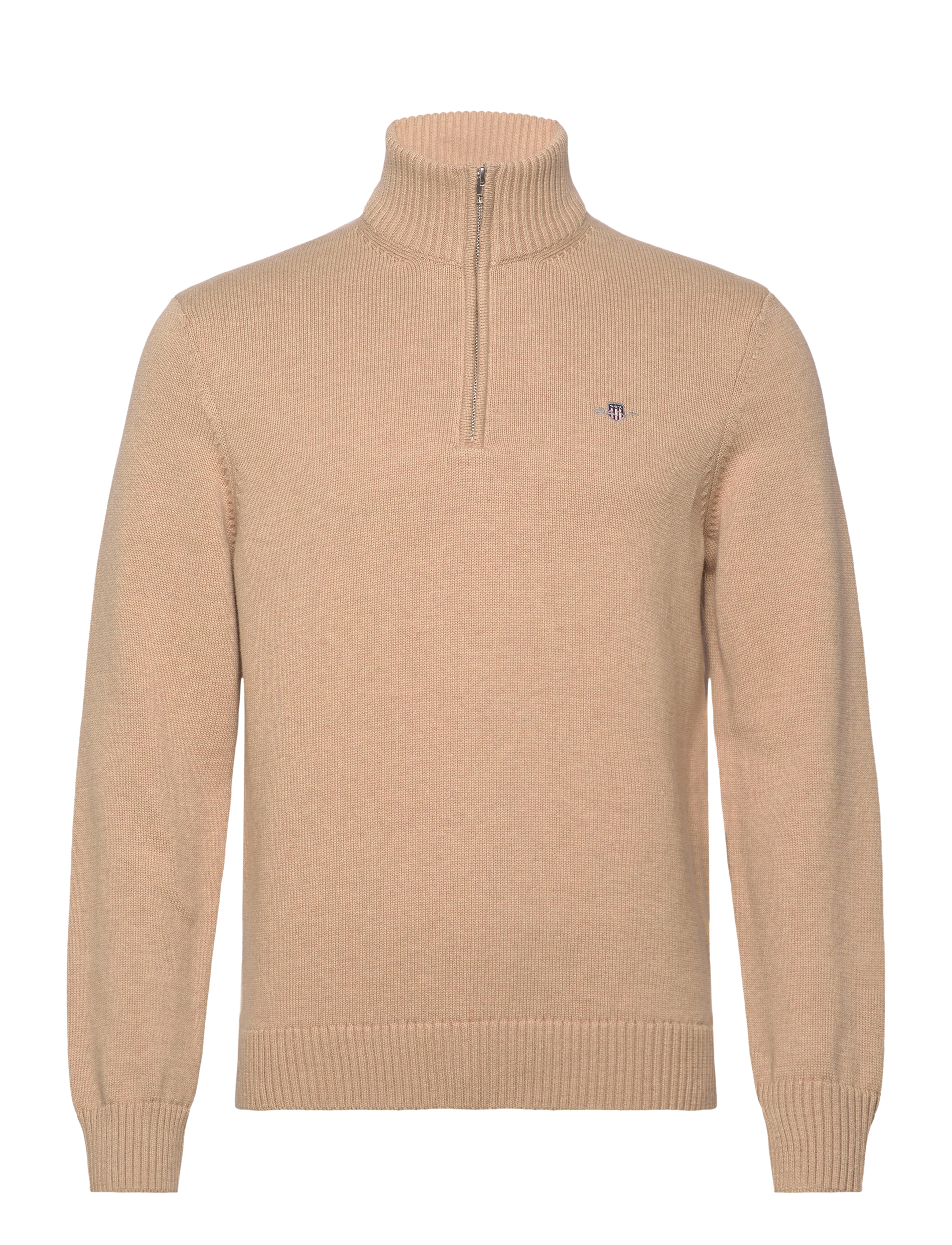 Gant Cotton Knit Half-Zip Sweater - Gant - KHAKI MELANGE / beige