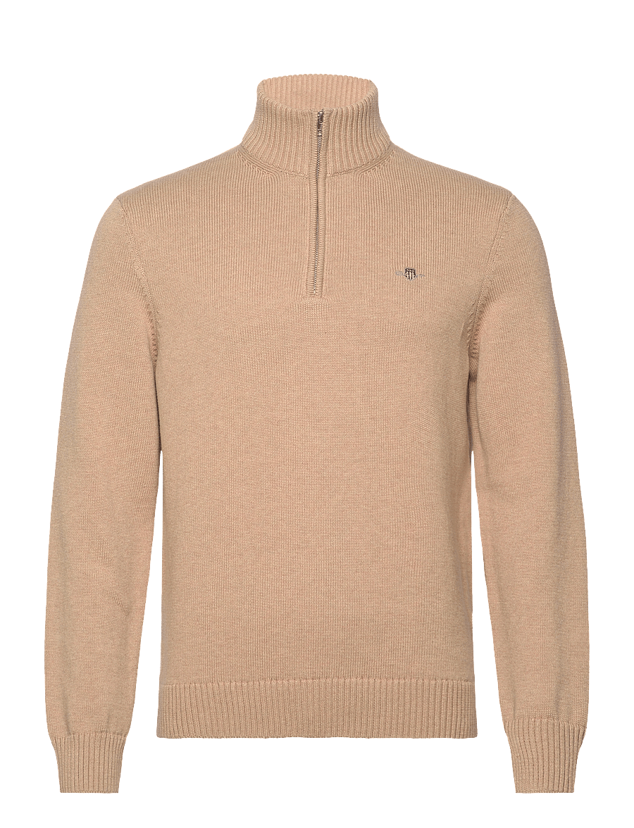 Gant - Cotton Knit Half-Zip Sweater - pulls demi-zippés - khaki melange - 1