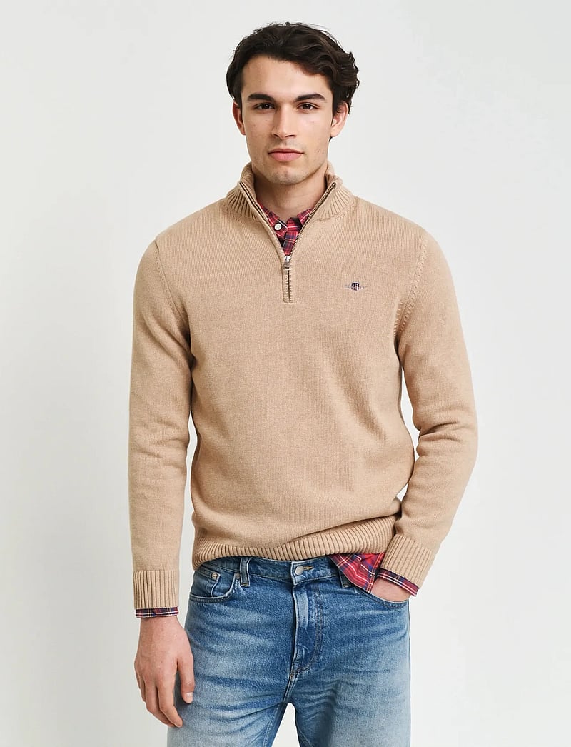 Gant - Cotton Knit Half-Zip Sweater - pullover mit halbem reißverschluss - khaki melange - 0