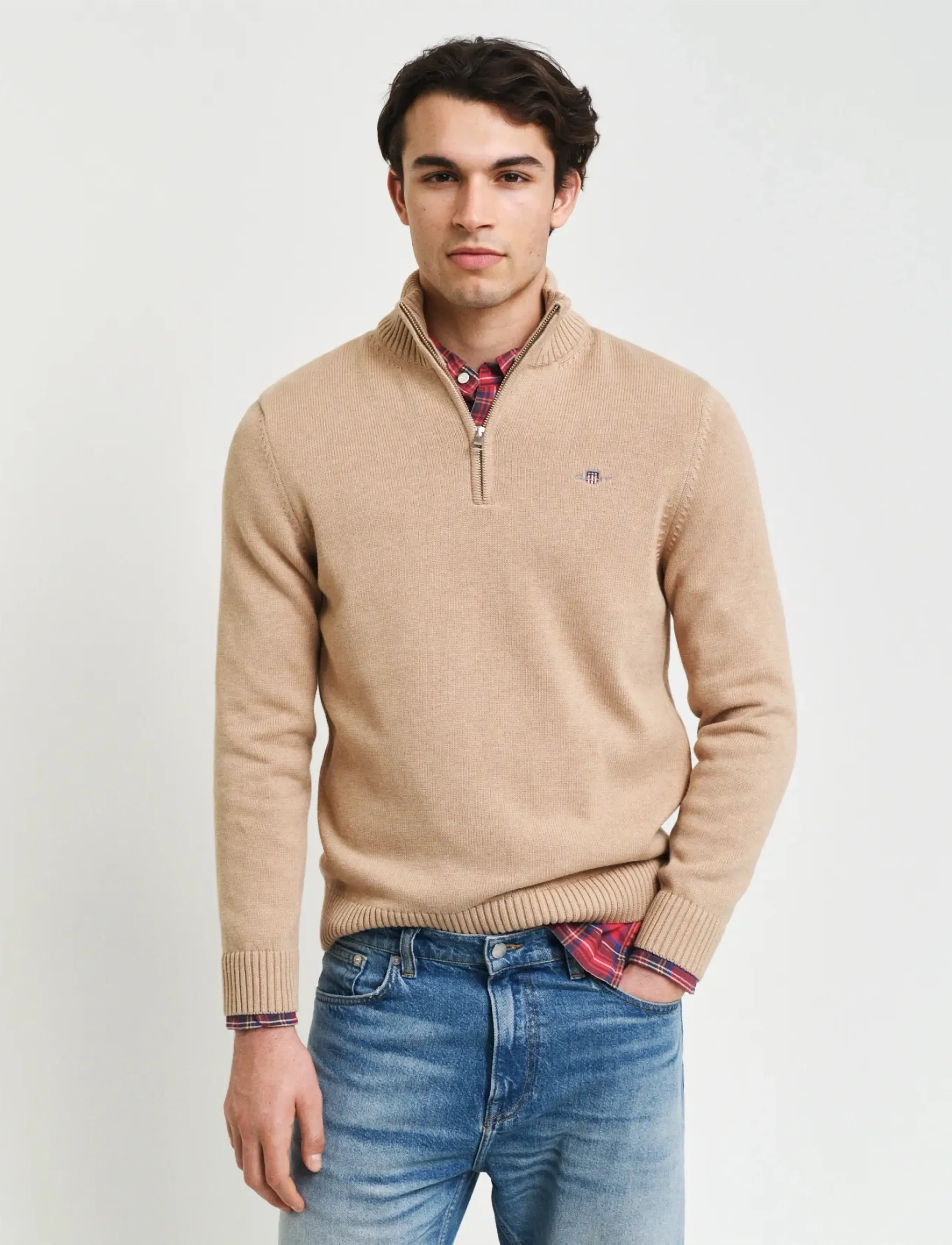 Gant - Cotton Knit Half-Zip Sweater - pulls demi-zippés - khaki melange - 0