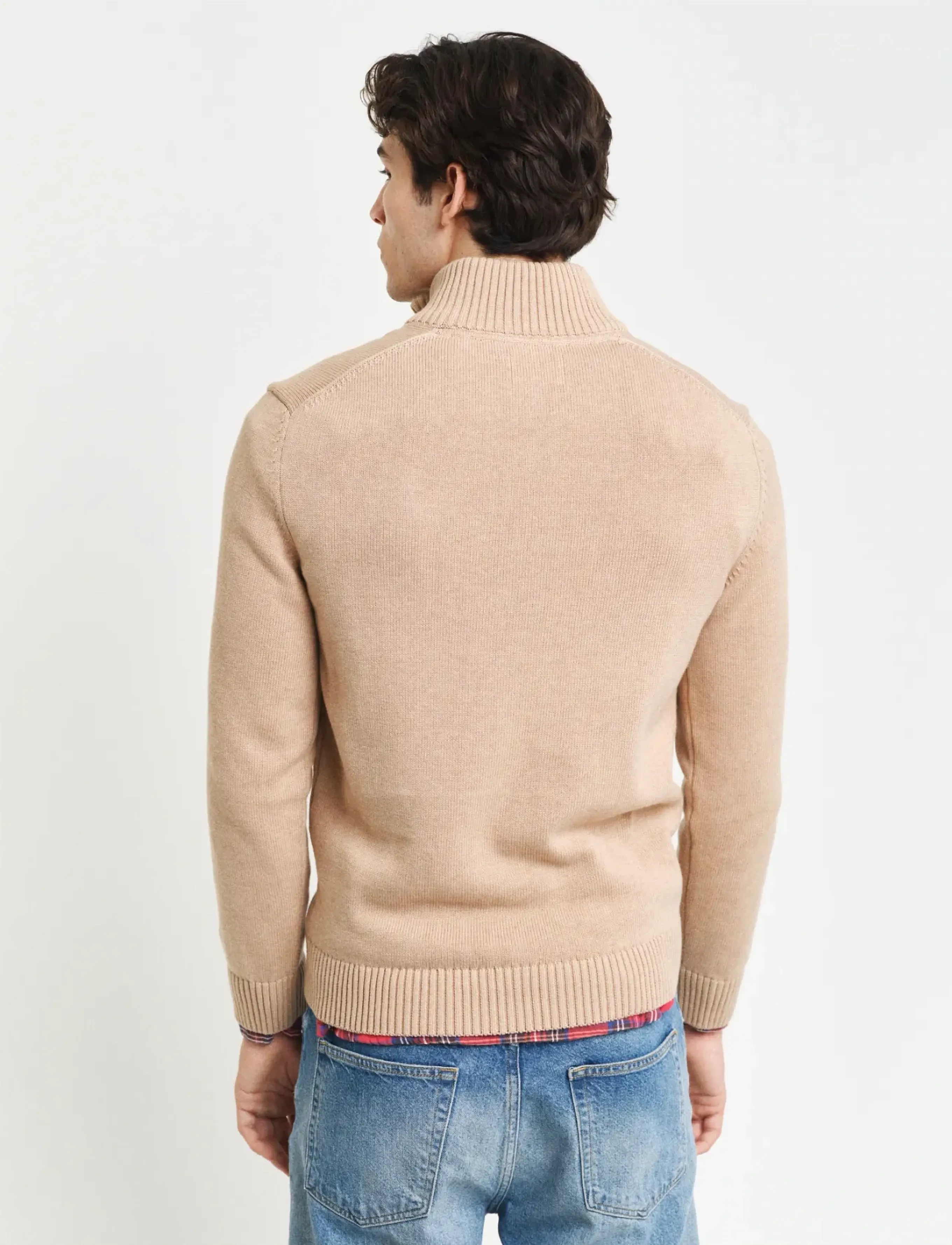 Gant - Cotton Knit Half-Zip Sweater - pulls demi-zippés - khaki melange - 3