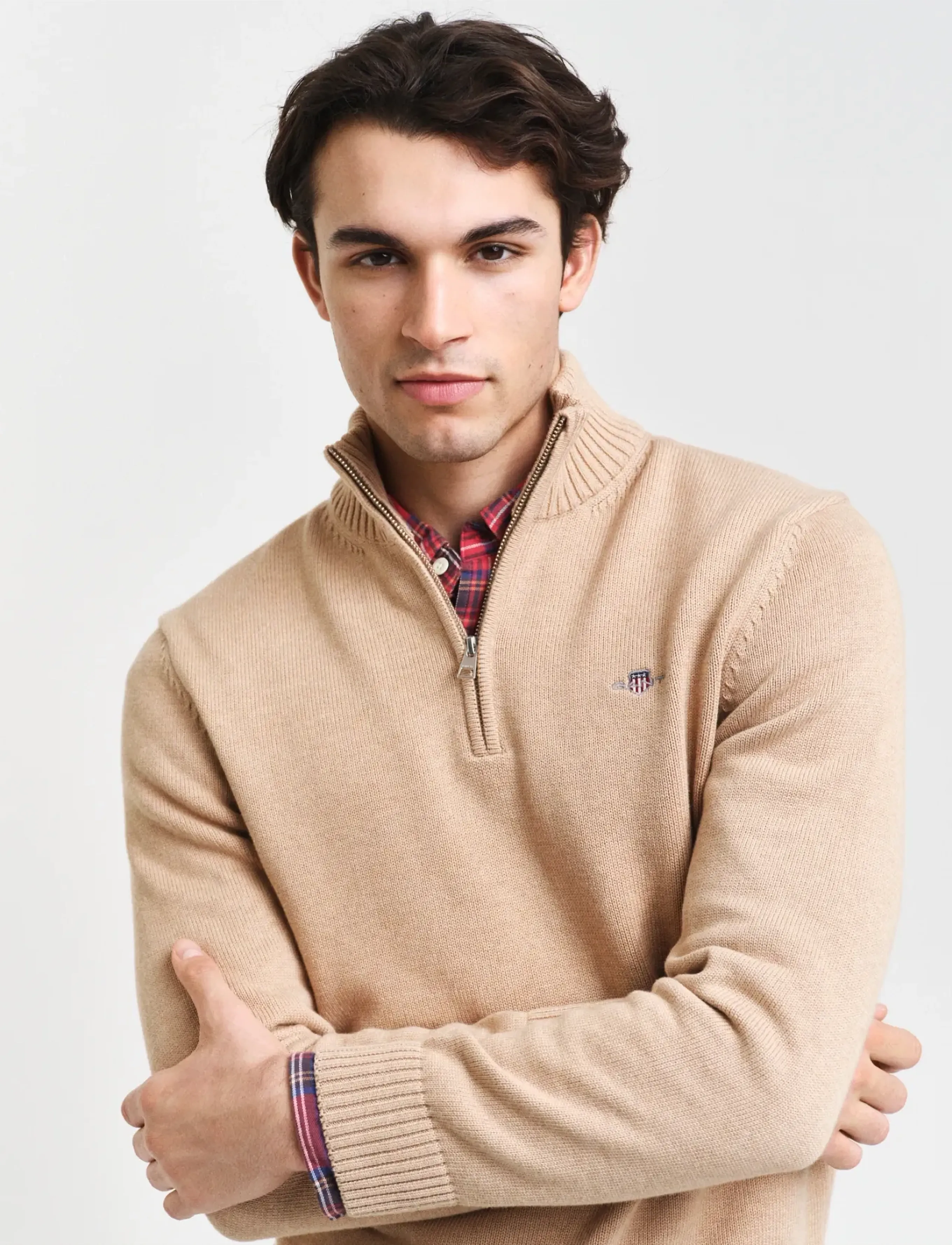 Gant - Cotton Knit Half-Zip Sweater - half zip jumpers - khaki melange - 4