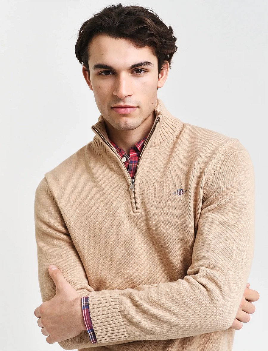 Gant - Cotton Knit Half-Zip Sweater - pullover mit halbem reißverschluss - khaki melange - 4