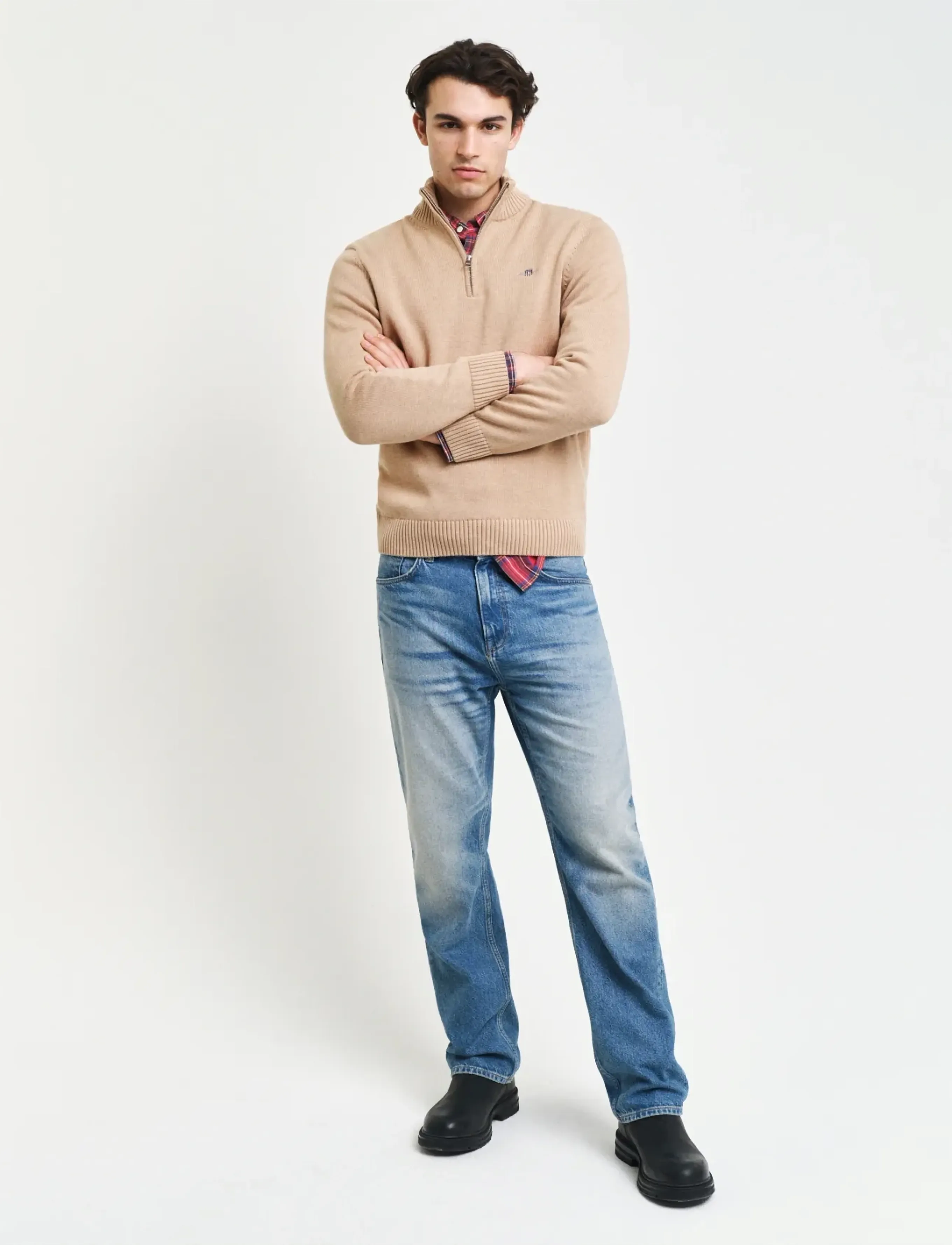 Gant - Cotton Knit Half-Zip Sweater - half zip jumpers - khaki melange - 5