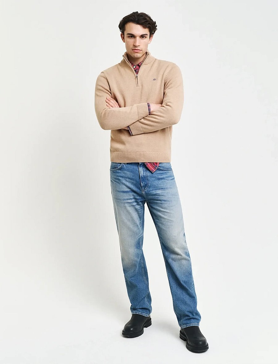 Gant - Cotton Knit Half-Zip Sweater - pullover mit halbem reißverschluss - khaki melange - 5
