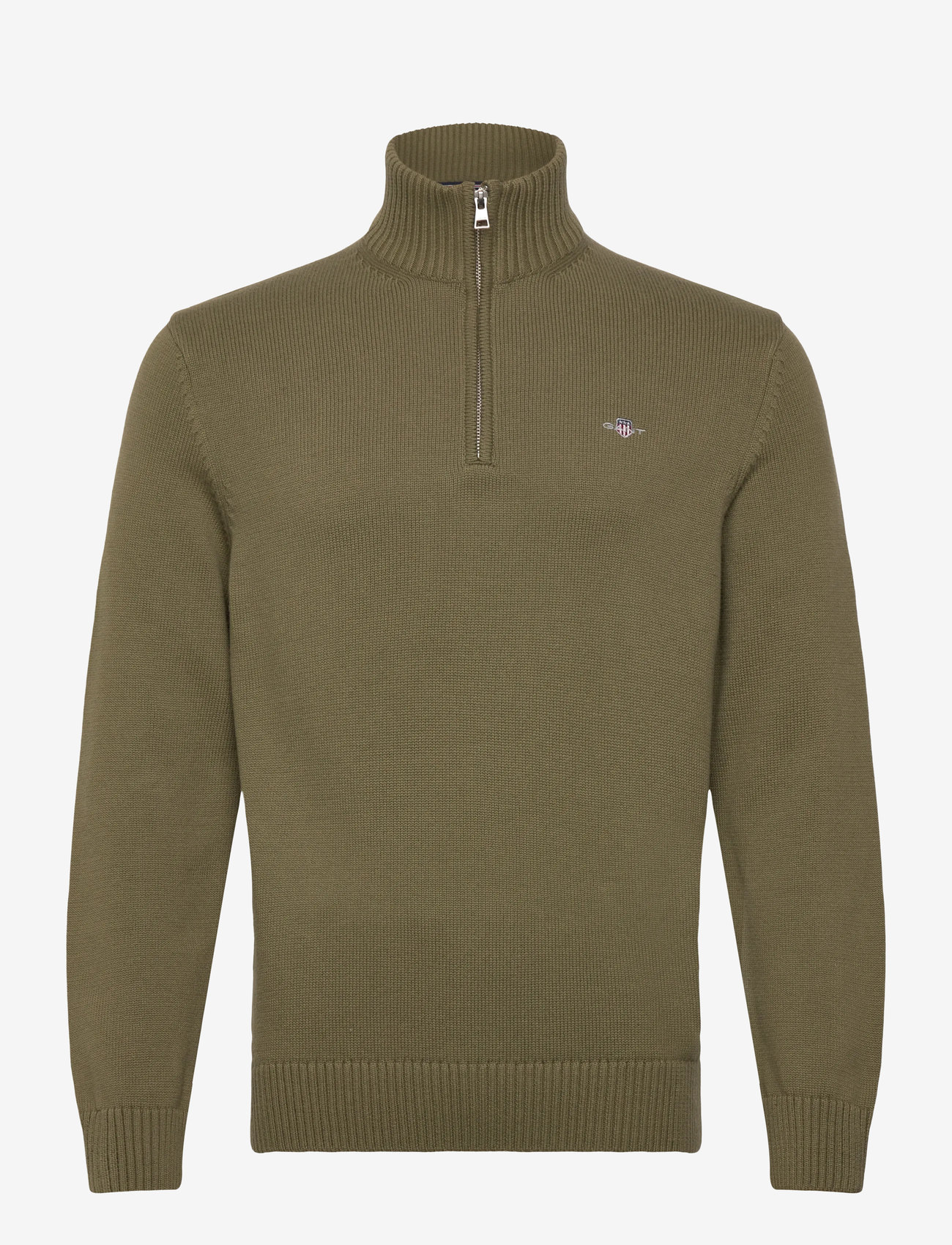 Gant - Cotton Knit Half-Zip Sweater - pullover mit halbem reißverschluss - moss green - 0