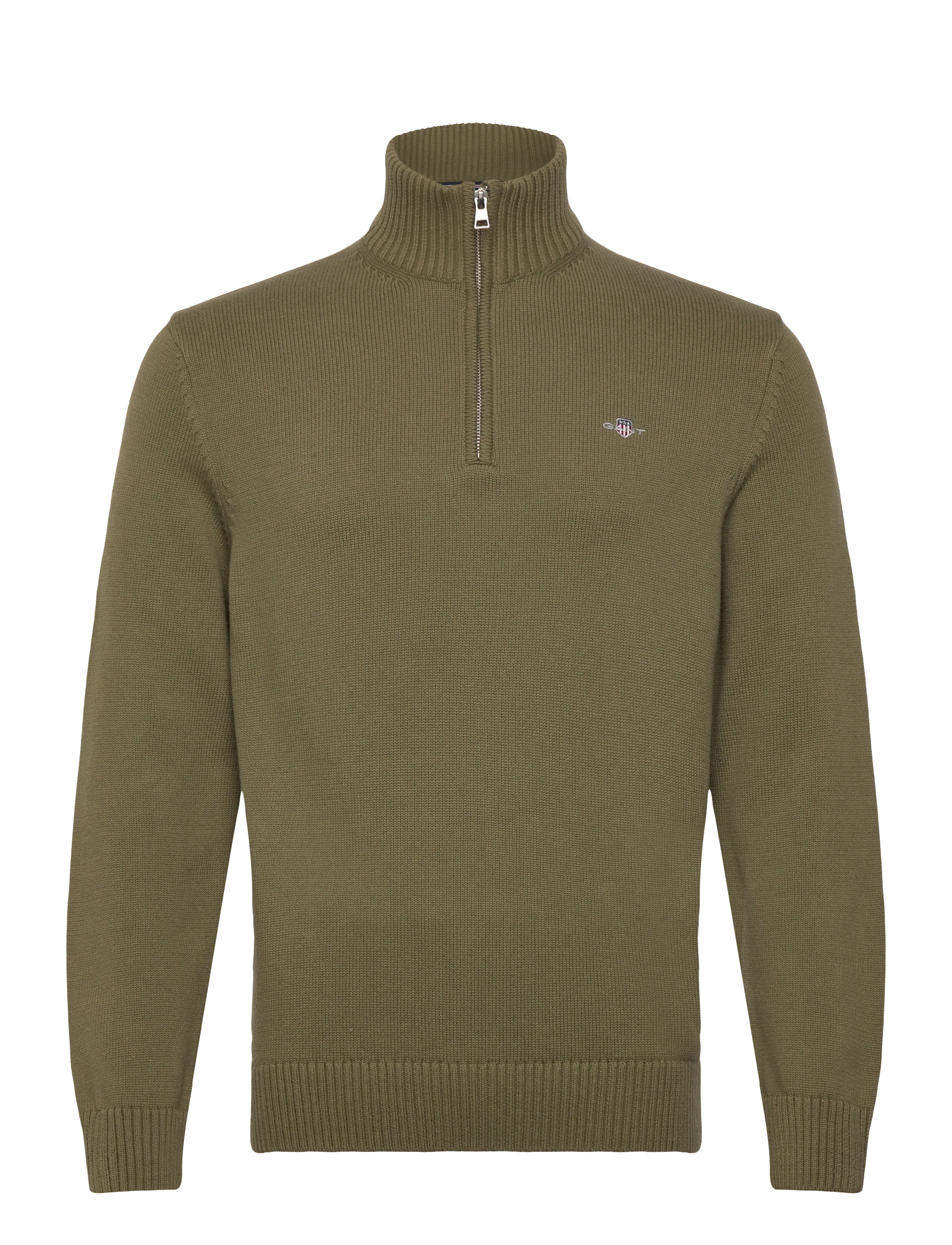 Gant Cotton Knit Half-Zip Sweater - Gant - MOSS GREEN / grey