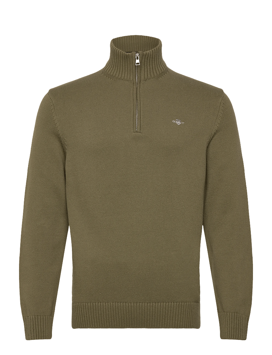 Gant - Cotton Knit Half-Zip Sweater - tõmblukk-kaelusega džemprid - moss green - 0