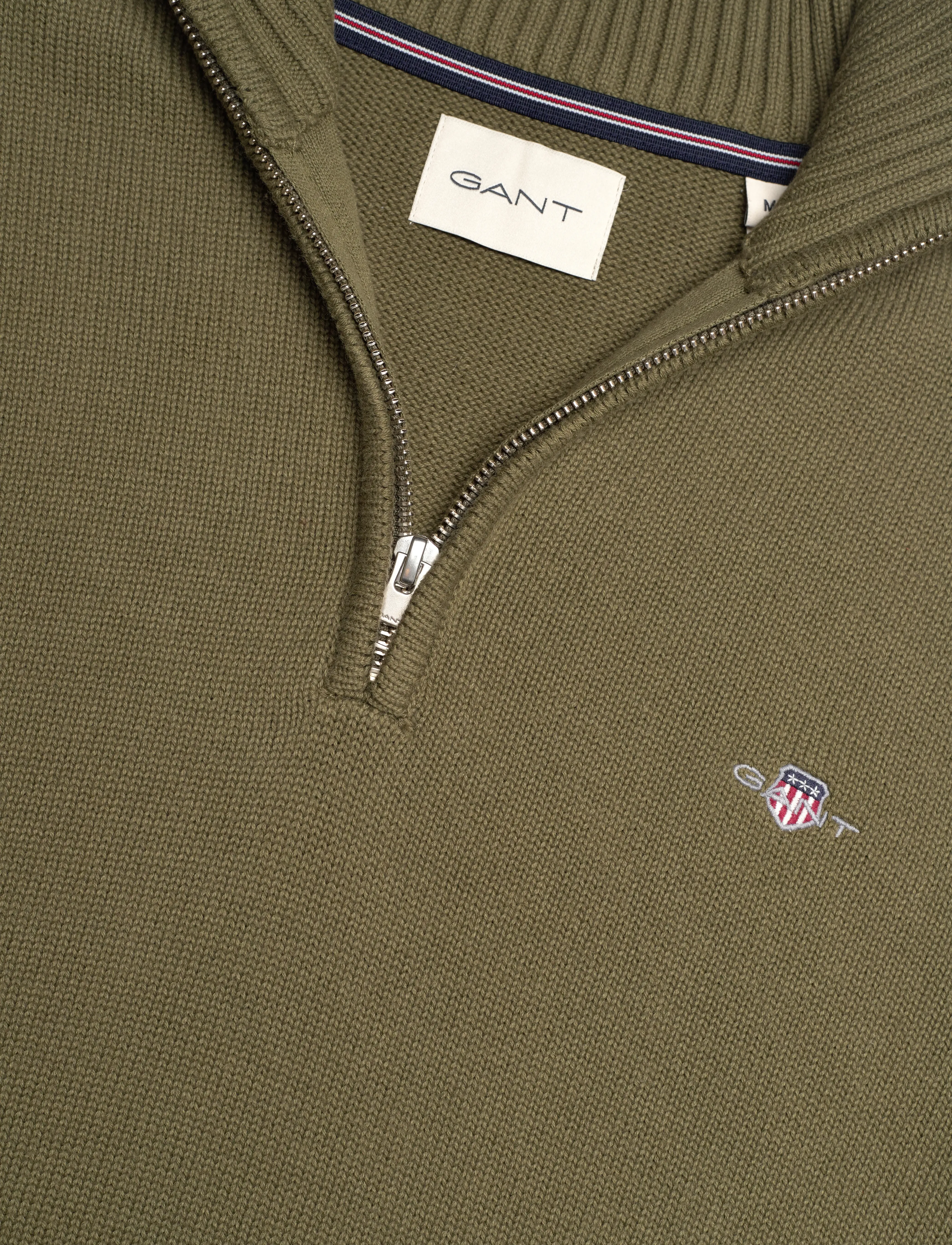Gant - Cotton Knit Half-Zip Sweater - half zip jumpers - moss green - 2
