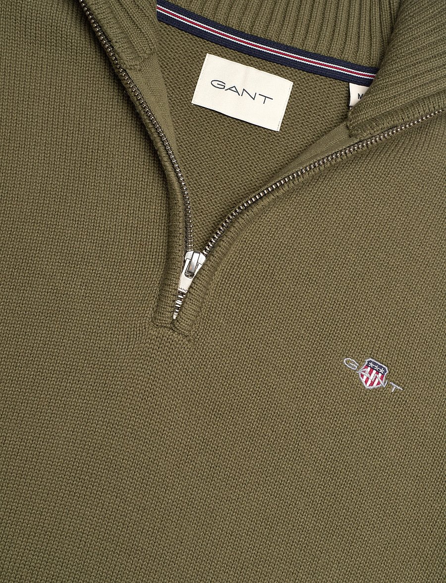 Gant - Cotton Knit Half-Zip Sweater - tõmblukk-kaelusega džemprid - moss green - 2