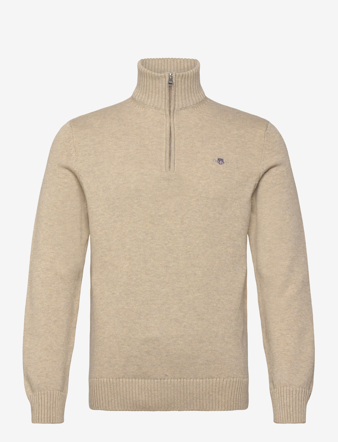 GANT - Cotton Knit Half-Zip Sweater - halfzip strik - oat melange - 1