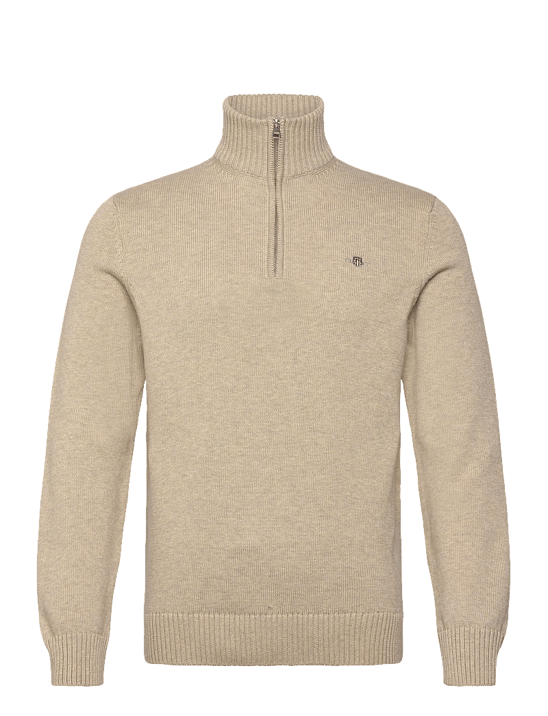 GANT - Cotton Knit Half-Zip Sweater - pulls demi-zippés - oat melange - 1