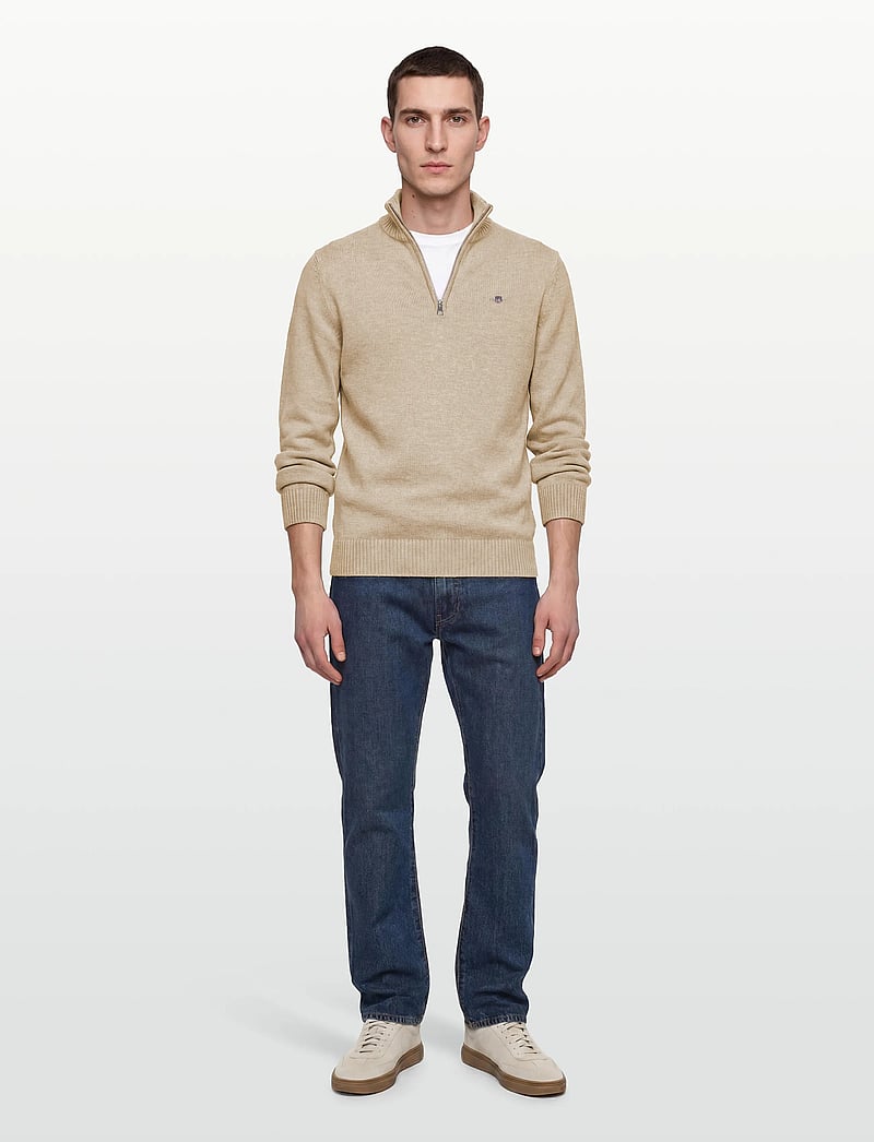 GANT - Cotton Knit Half-Zip Sweater - pulls demi-zippés - oat melange - 0