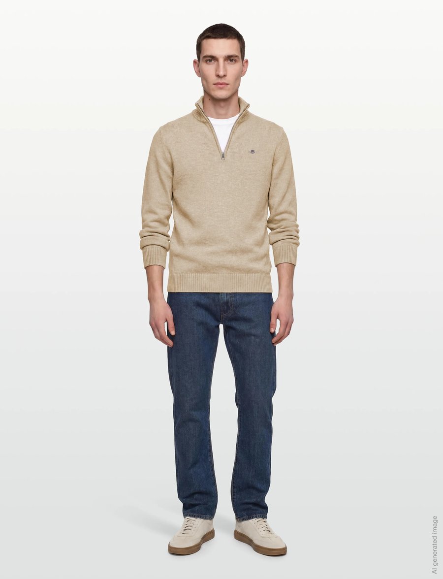 Gant - Cotton Knit Half-Zip Sweater - tõmblukk-kaelusega džemprid - oat melange - 0