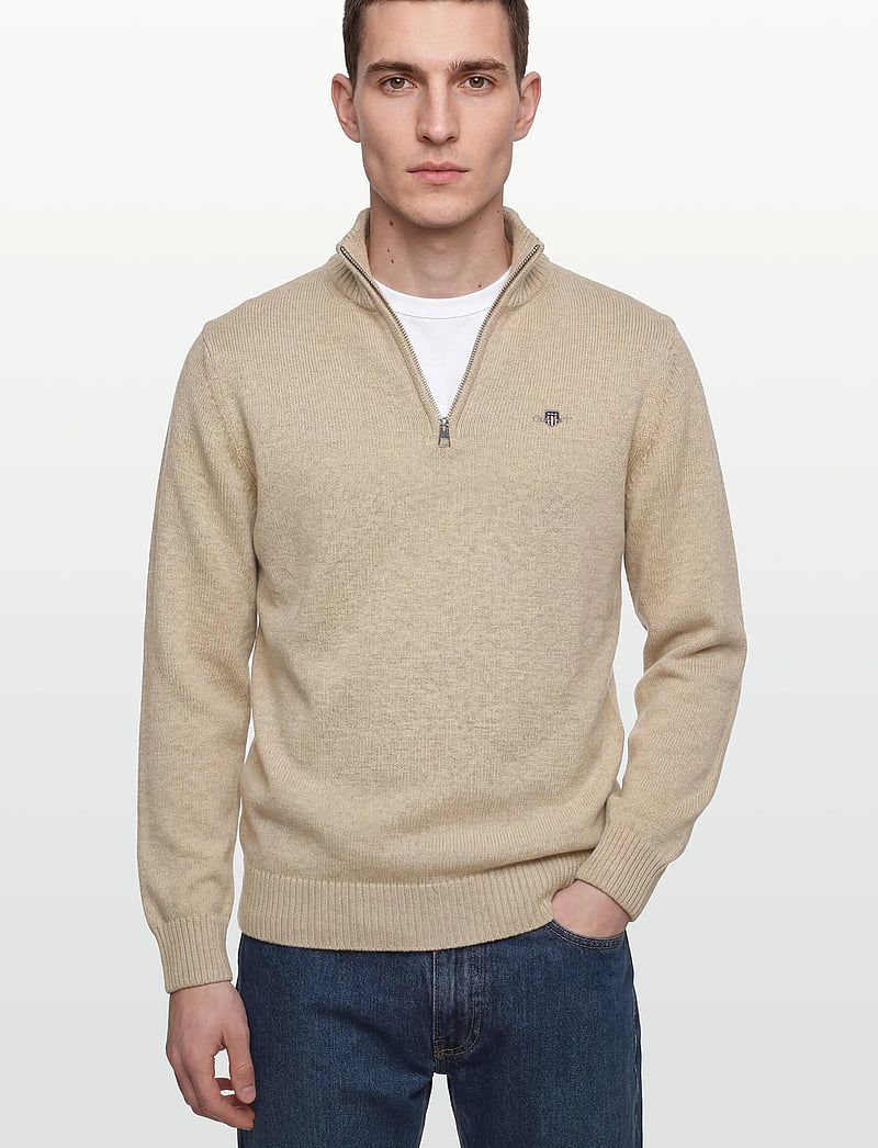 GANT - Cotton Knit Half-Zip Sweater - pulls demi-zippés - oat melange - 3