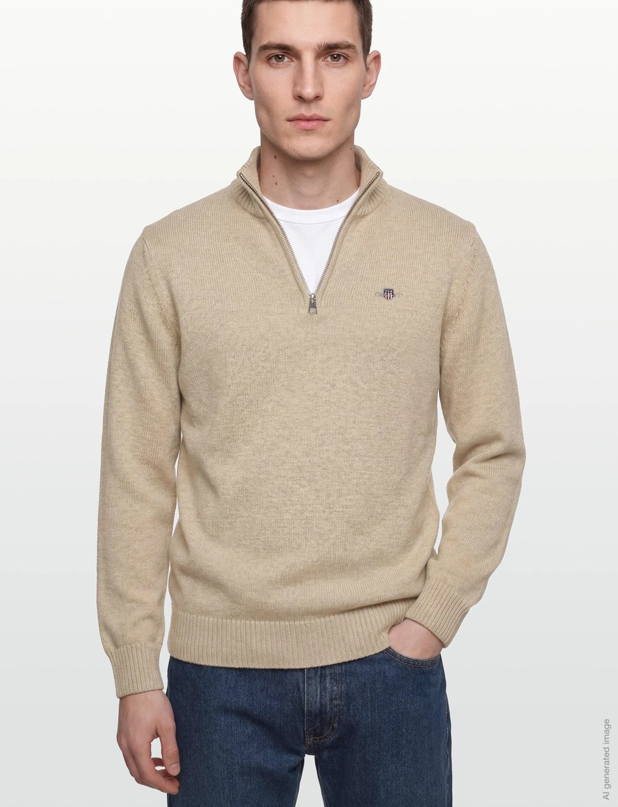 Gant - Cotton Knit Half-Zip Sweater - tõmblukk-kaelusega džemprid - oat melange - 3