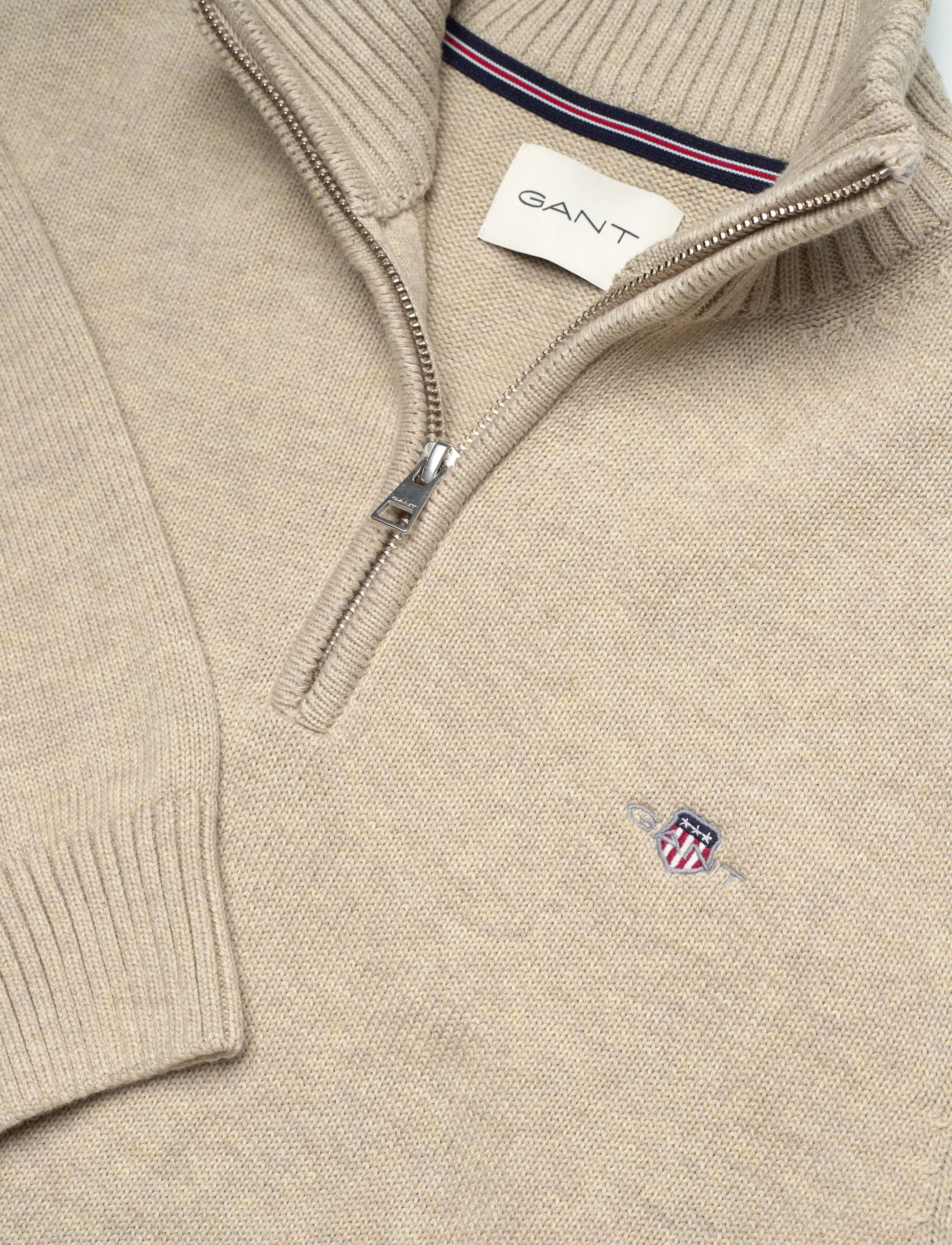 Gant - Cotton Knit Half-Zip Sweater - half zip jumpers - oat melange - 5