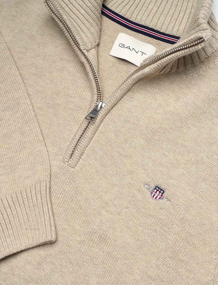 Gant - Cotton Knit Half-Zip Sweater - tõmblukk-kaelusega džemprid - oat melange - 5