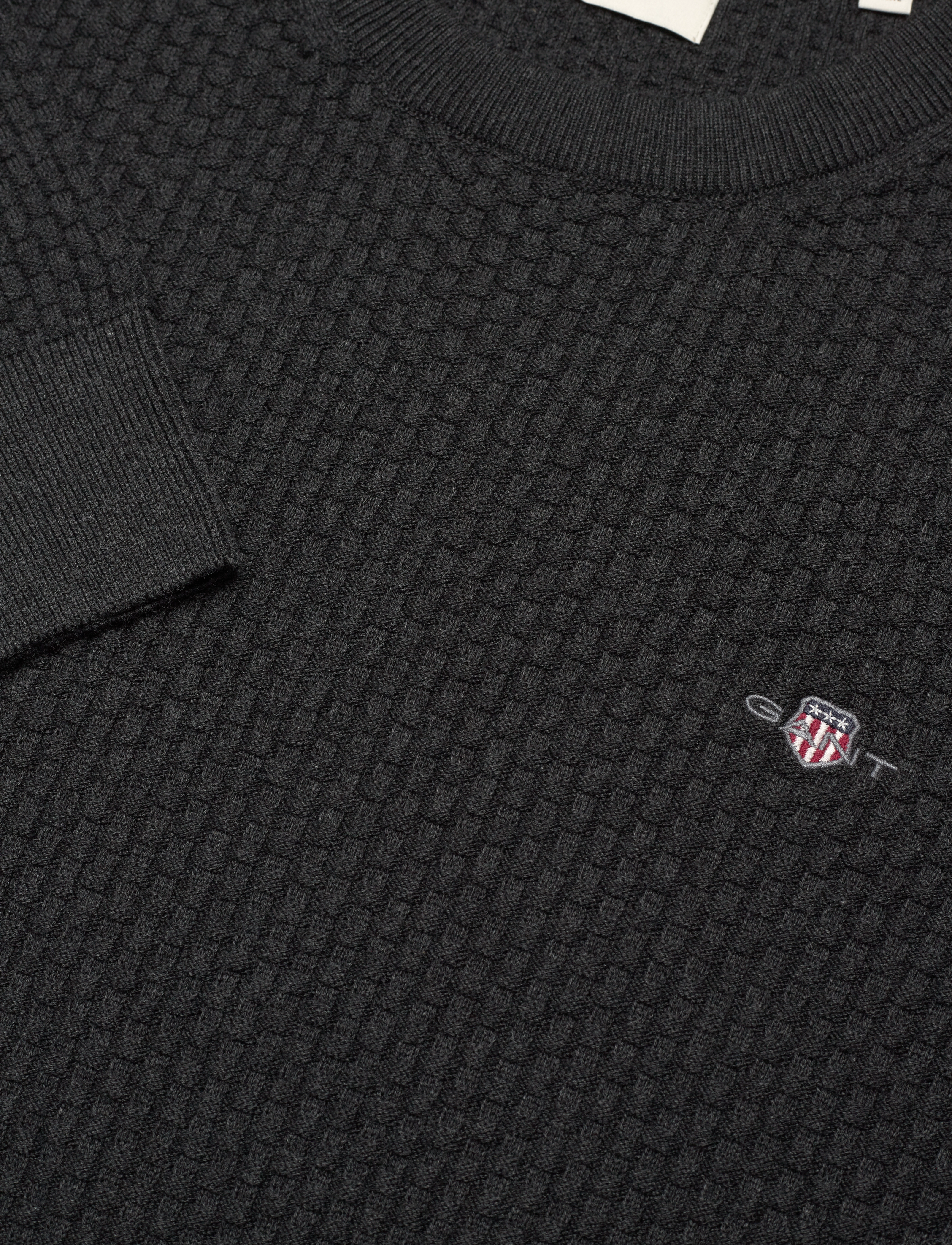 GANT - COTTON TEXTURE C-NECK - dk charcoal melange - 2