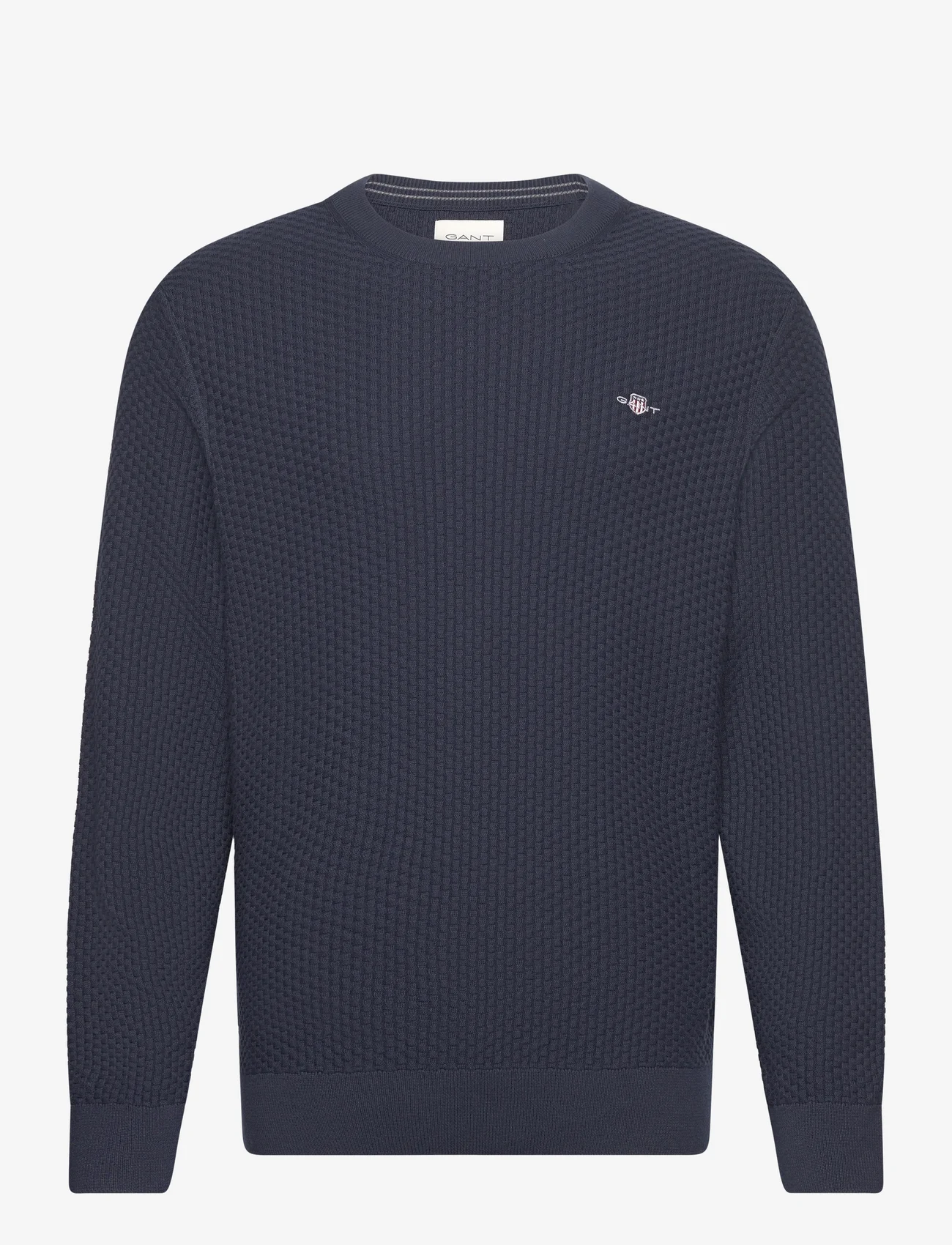 GANT - COTTON TEXTURE C-NECK - knitted round necks - evening blue - 0