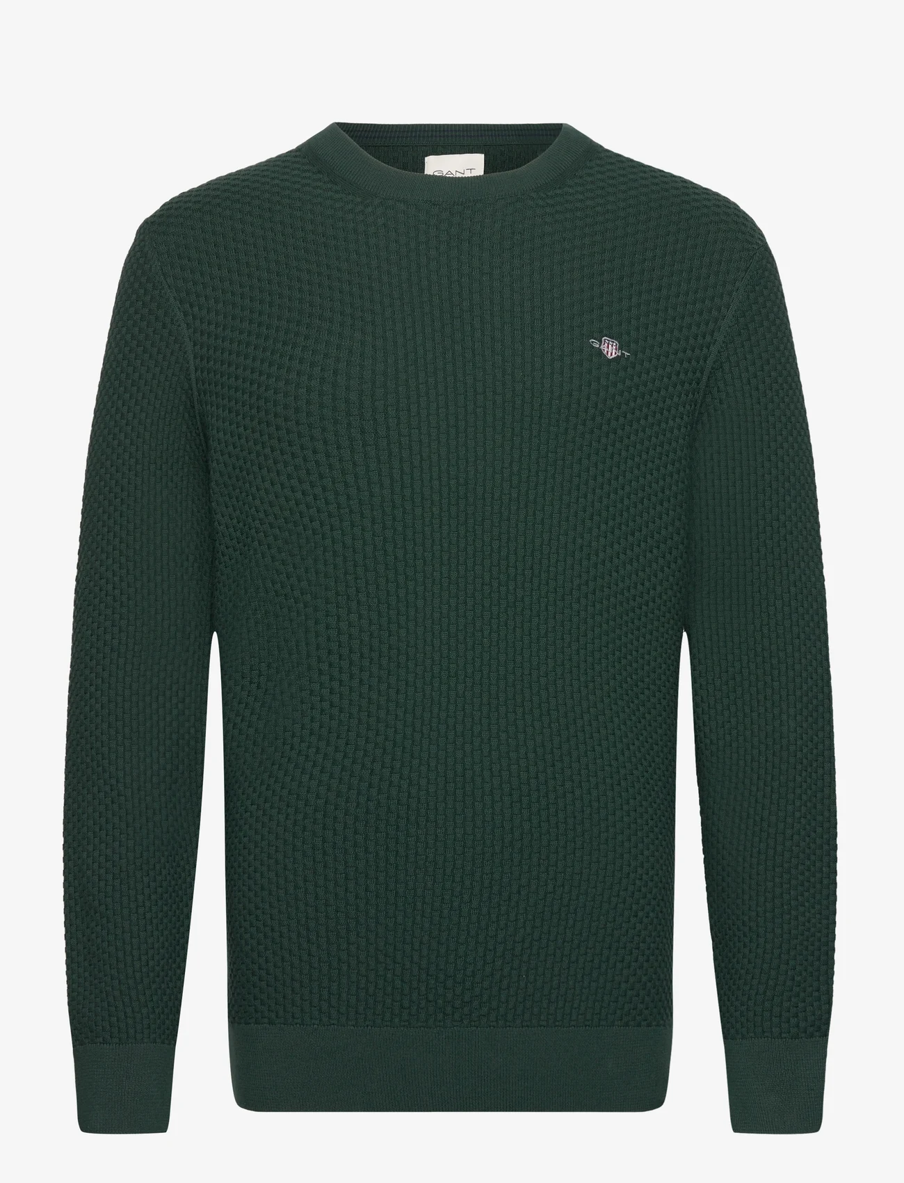 GANT - COTTON TEXTURE C-NECK - knitted round necks - tartan green - 0