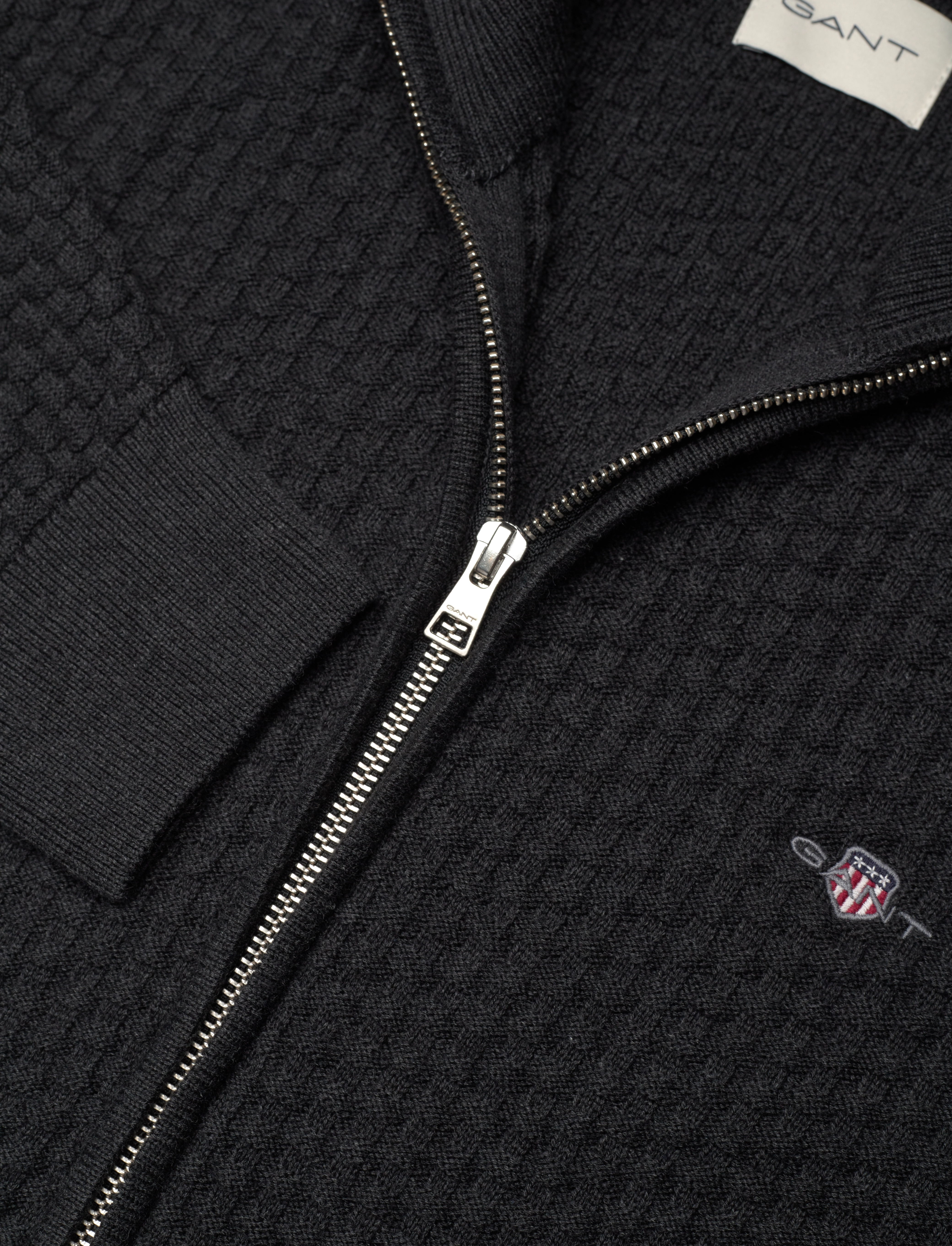 GANT - COTTON TEXTURE ZIP CARDIGAN - dk charcoal melange - 2