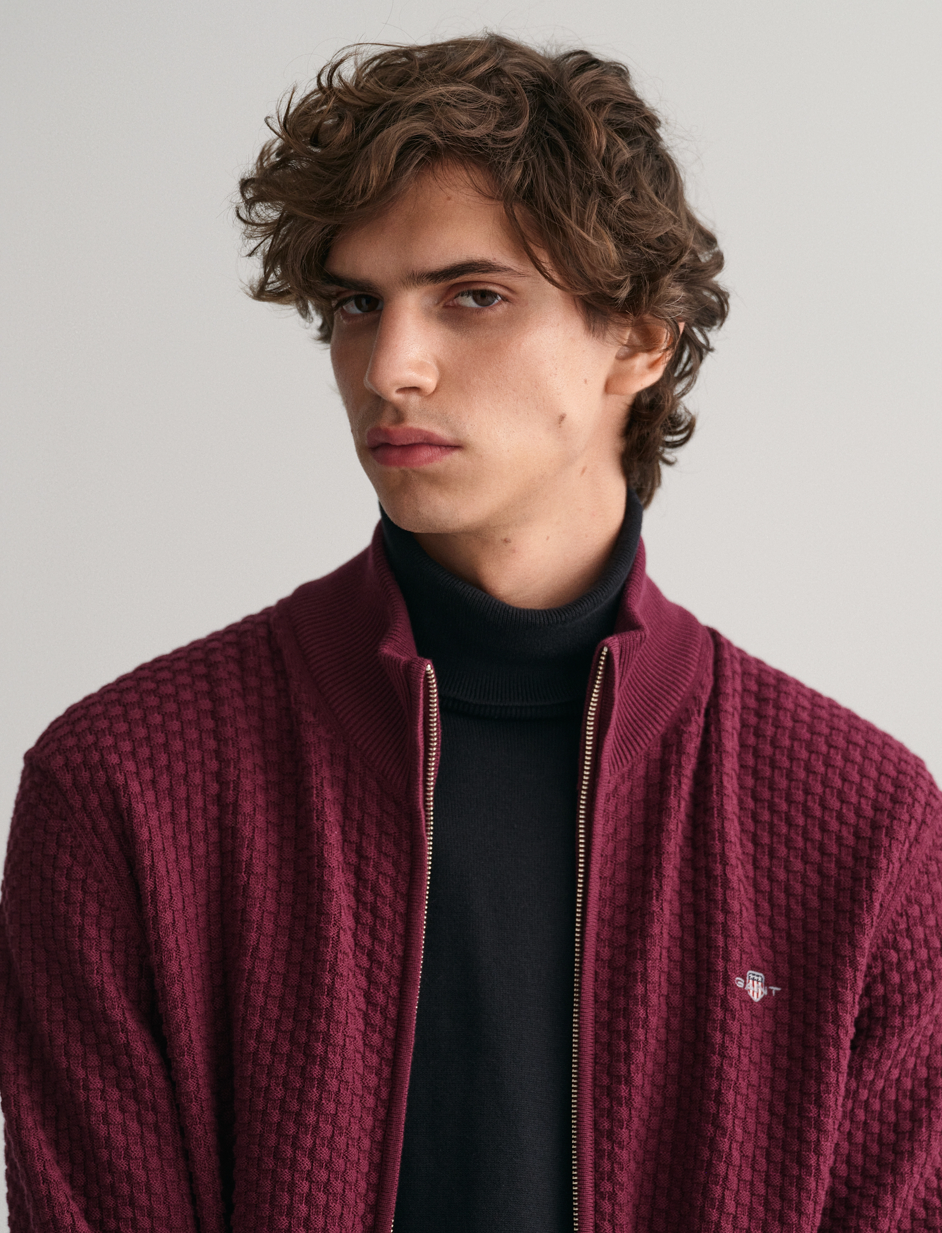 GANT - COTTON TEXTURE ZIP CARDIGAN - red shadow - 4
